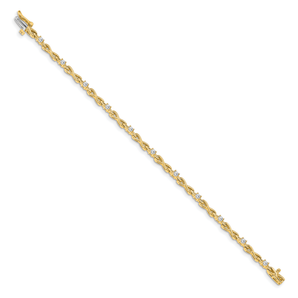 14k Holds 1/2 carat 11-2.2mm Round Diamond 4-prong X-design 7 inch Tennis Bracelet Mounting (No Stone Included)