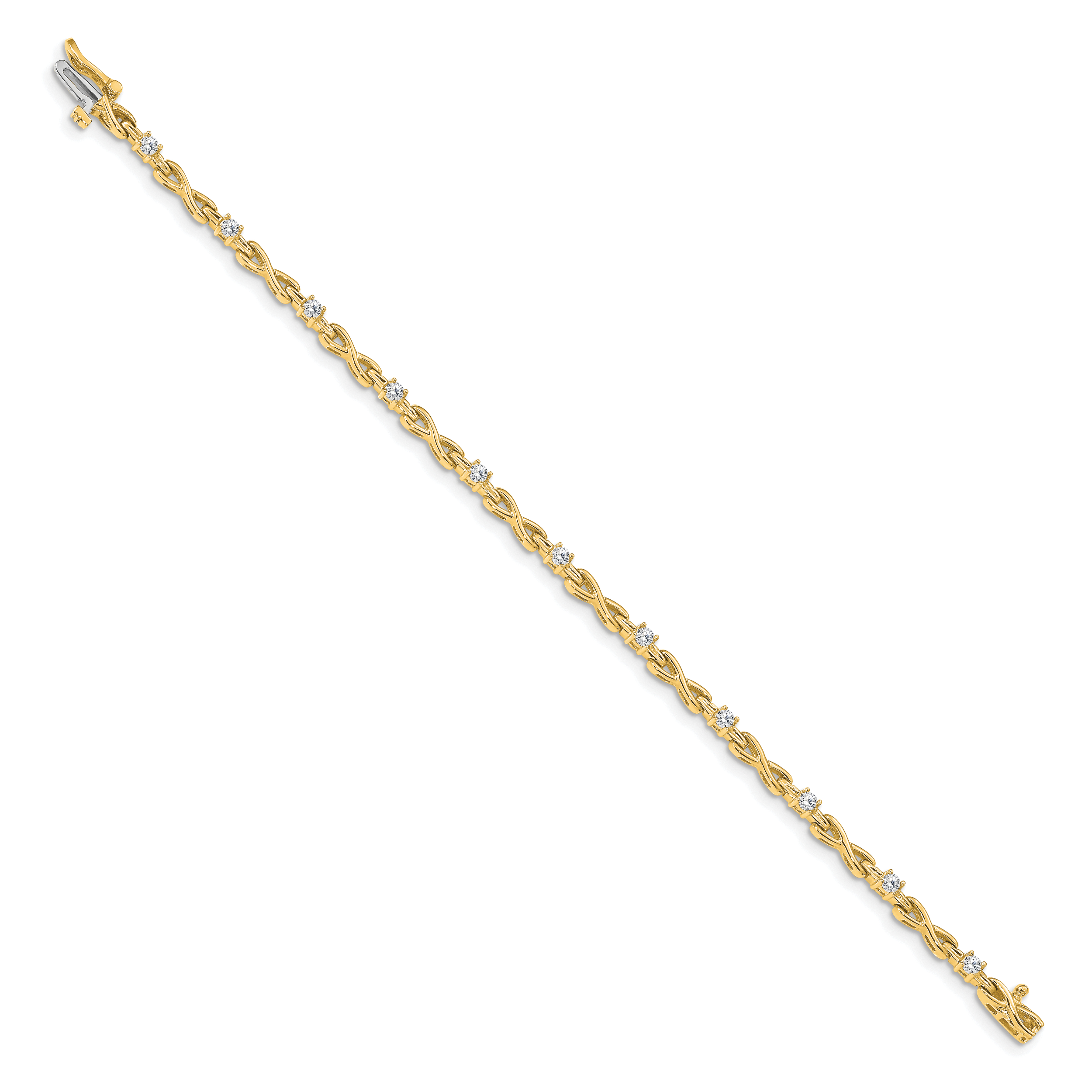 14k Holds 1/2 carat 11-2.2mm Round Diamond 4-prong X-design 7 inch Tennis Bracelet Mounting (No Stone Included)