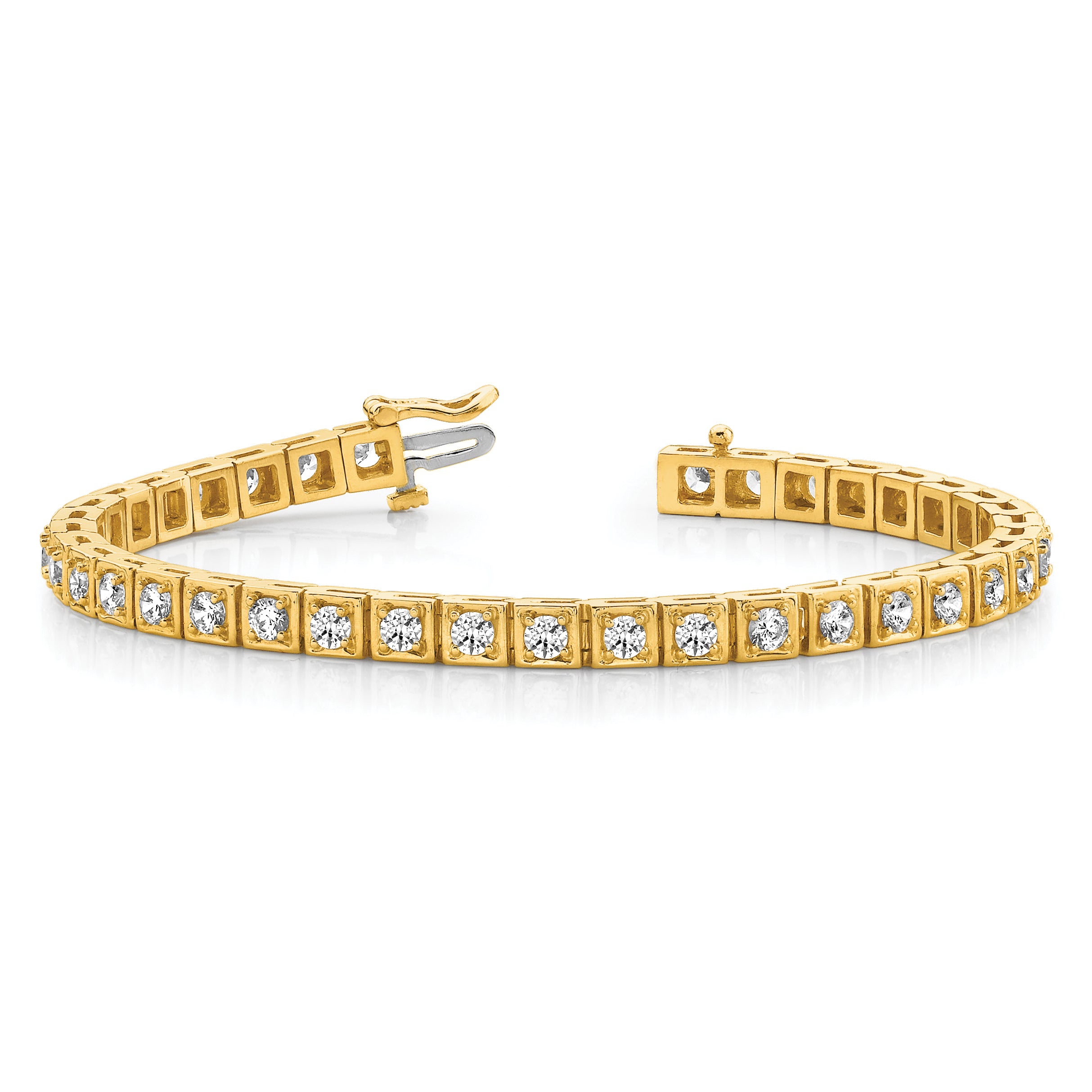 14k Holds 3.75 carat 37-3.0mm Round Diamond 4-prong 7 inch Tennis Bracelet Mounting (No Stone Included)