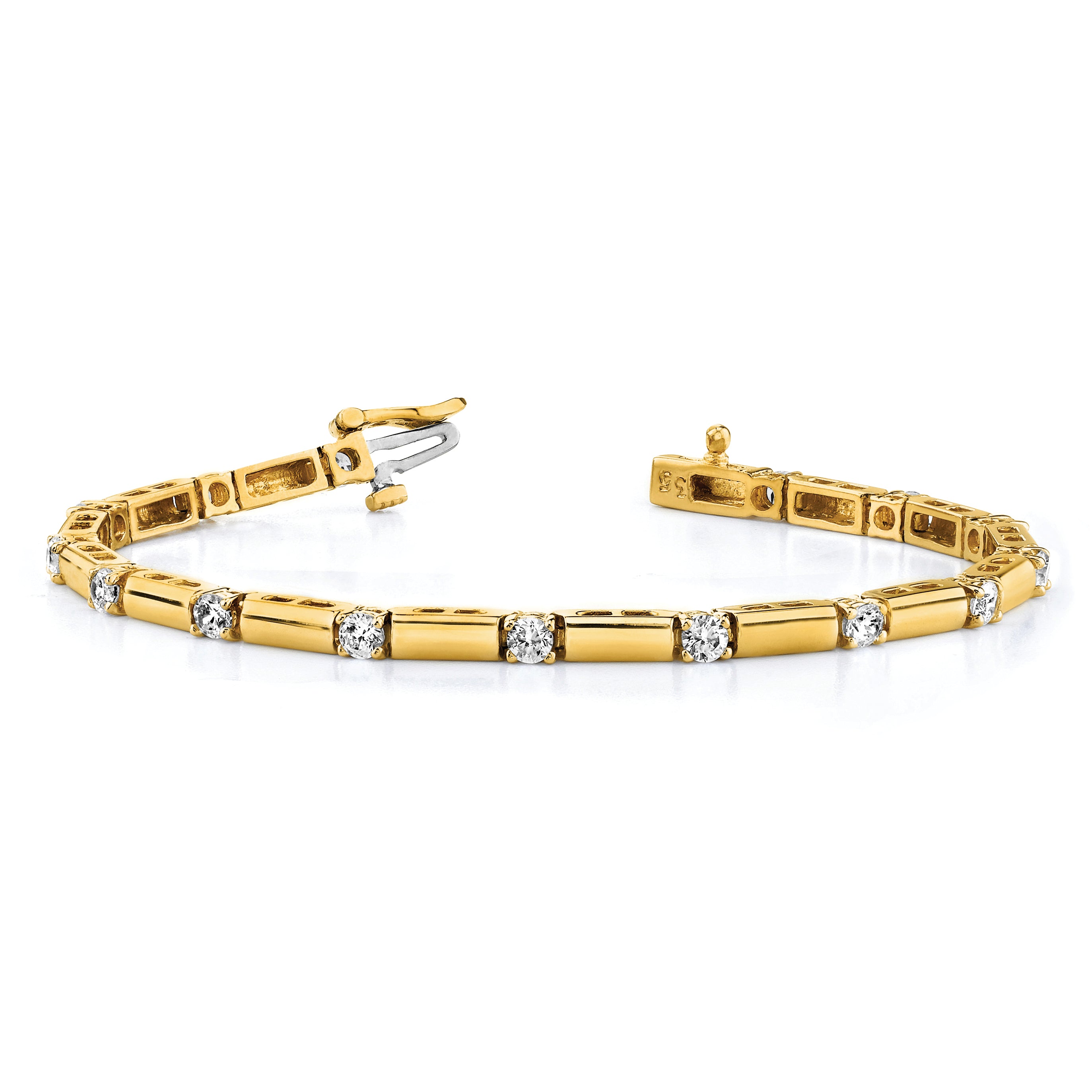 14k Holds 2.8 carat 13-3.8mm Round Diamond Bar Link 7 inch Tennis Bracelet Mounting (No Stone Included)