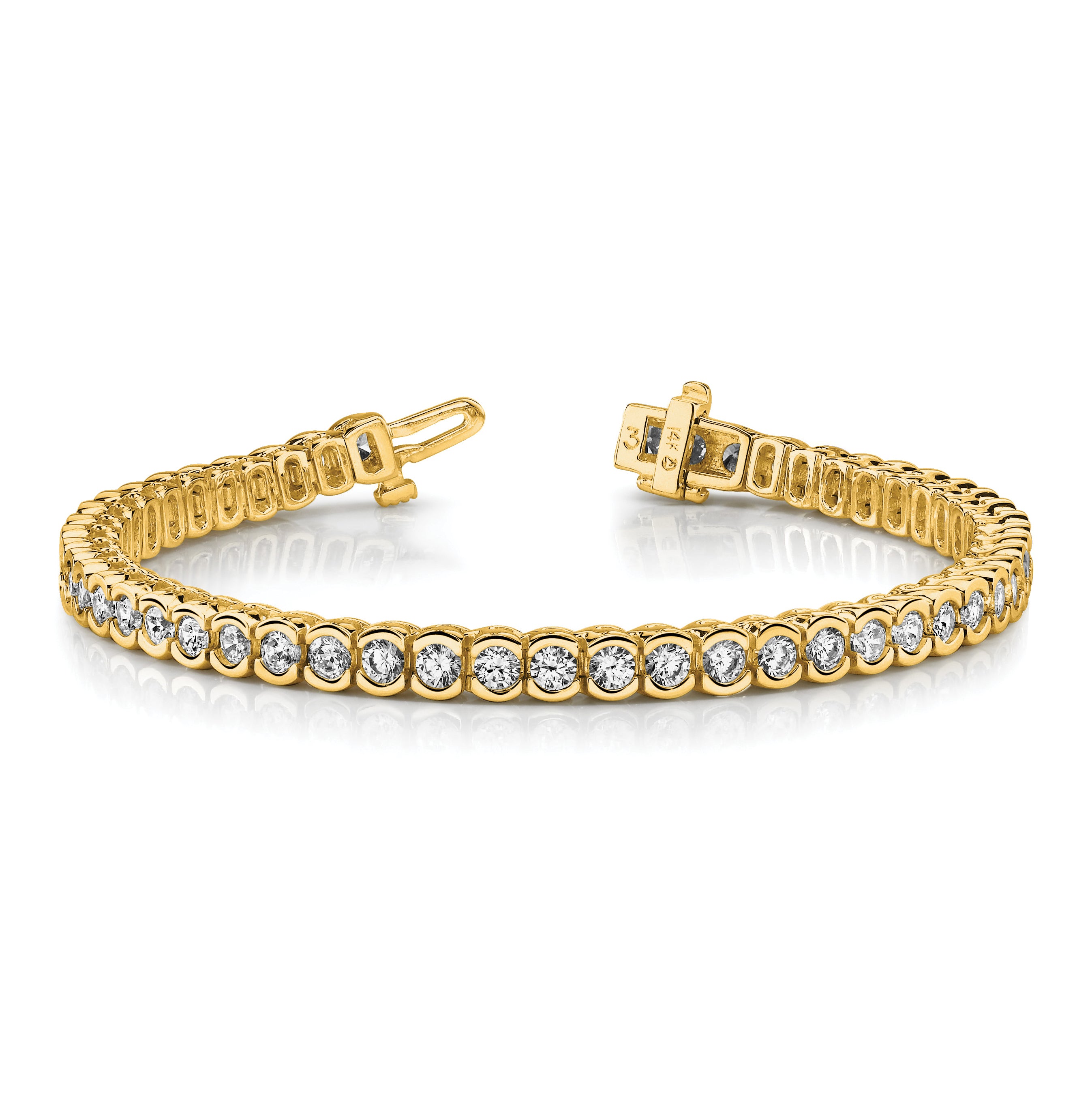 14k Holds 3.5 carat 60-2.5mm Round Diamond Half-Bezel 7 inch Tennis Bracelet Mounting (No Stone Included)
