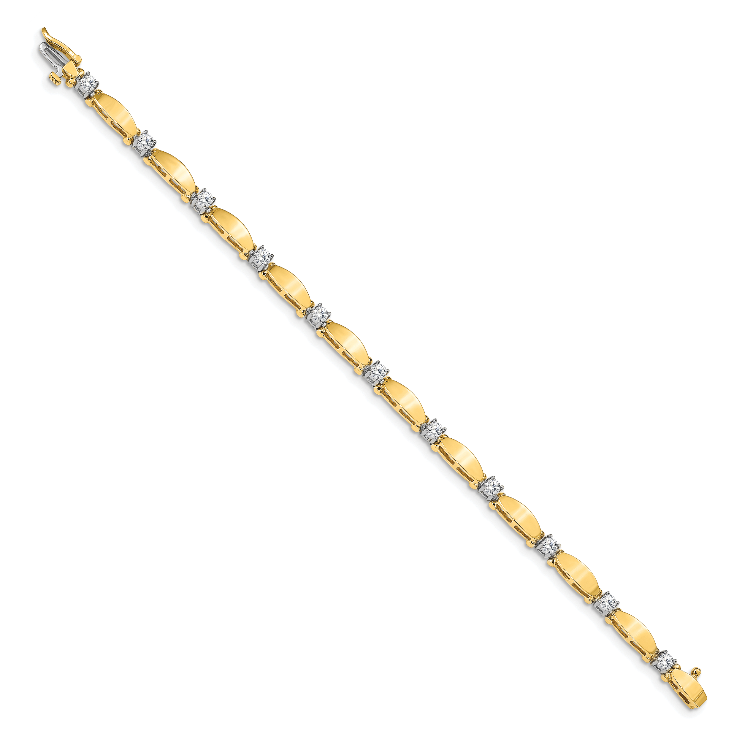 14k Two-tone Holds 1.13 carat 11-3.0mm Round Diamond Curved Bar Link 7 inch Tennis Bracelet Mounting (No Stone Included)