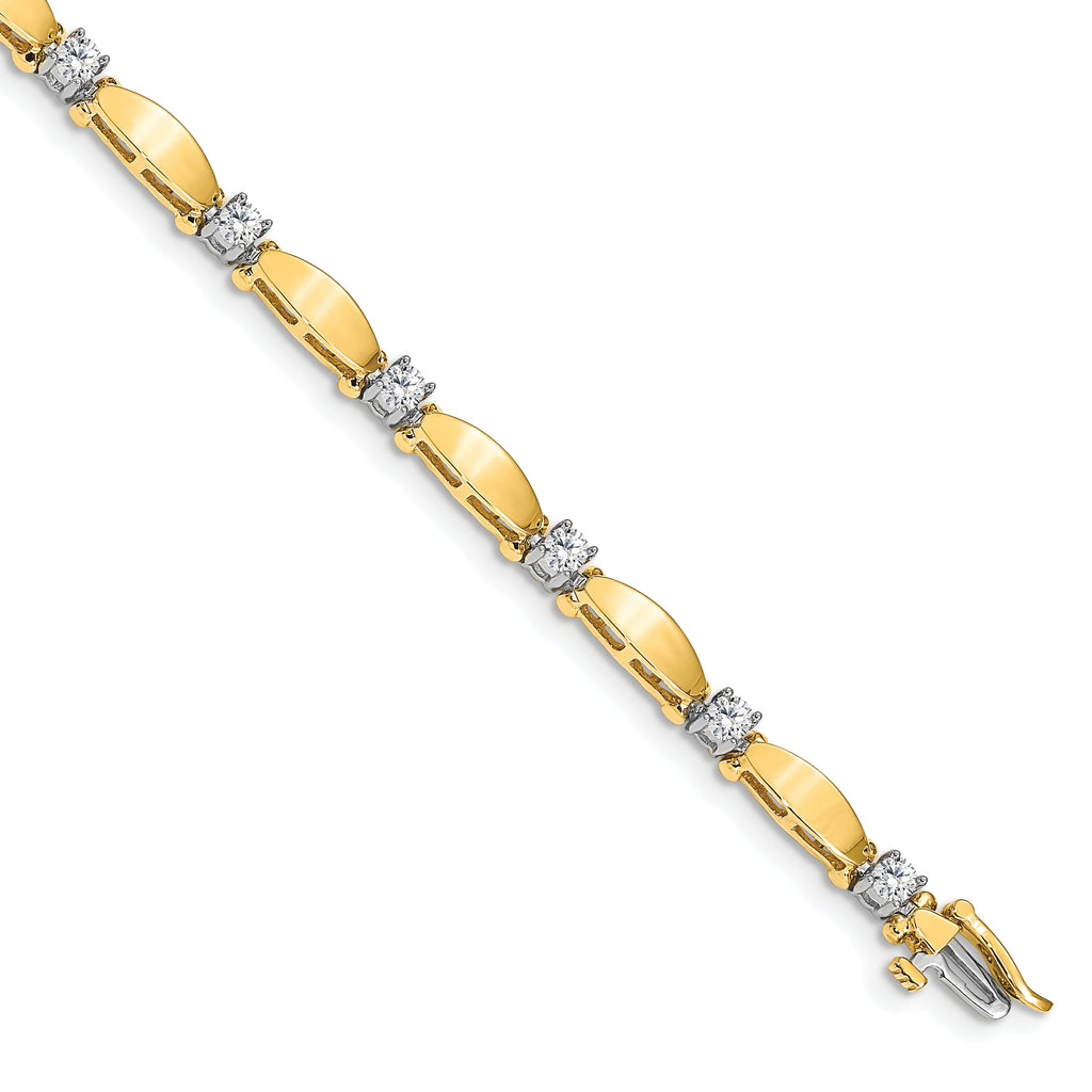 14k Two-tone Holds 1.13 carat 11-3.0mm Round Diamond Curved Bar Link 7 inch Tennis Bracelet Mounting (No Stone Included)