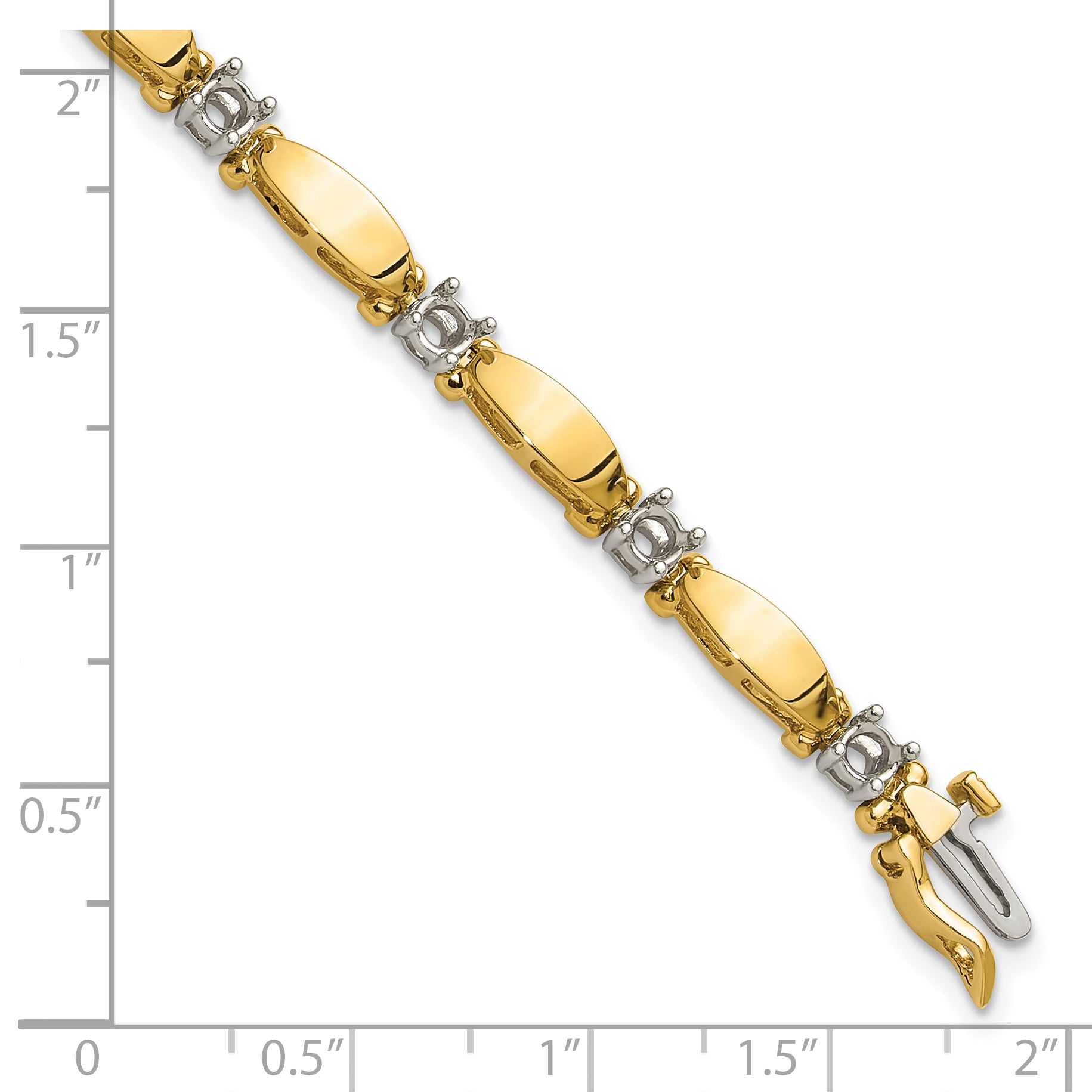 14k Two-tone Holds 1.87 carat 11-3.5mm Round Diamond Curved Bar Link 7 inch Tennis Bracelet Mounting (No Stone Included)