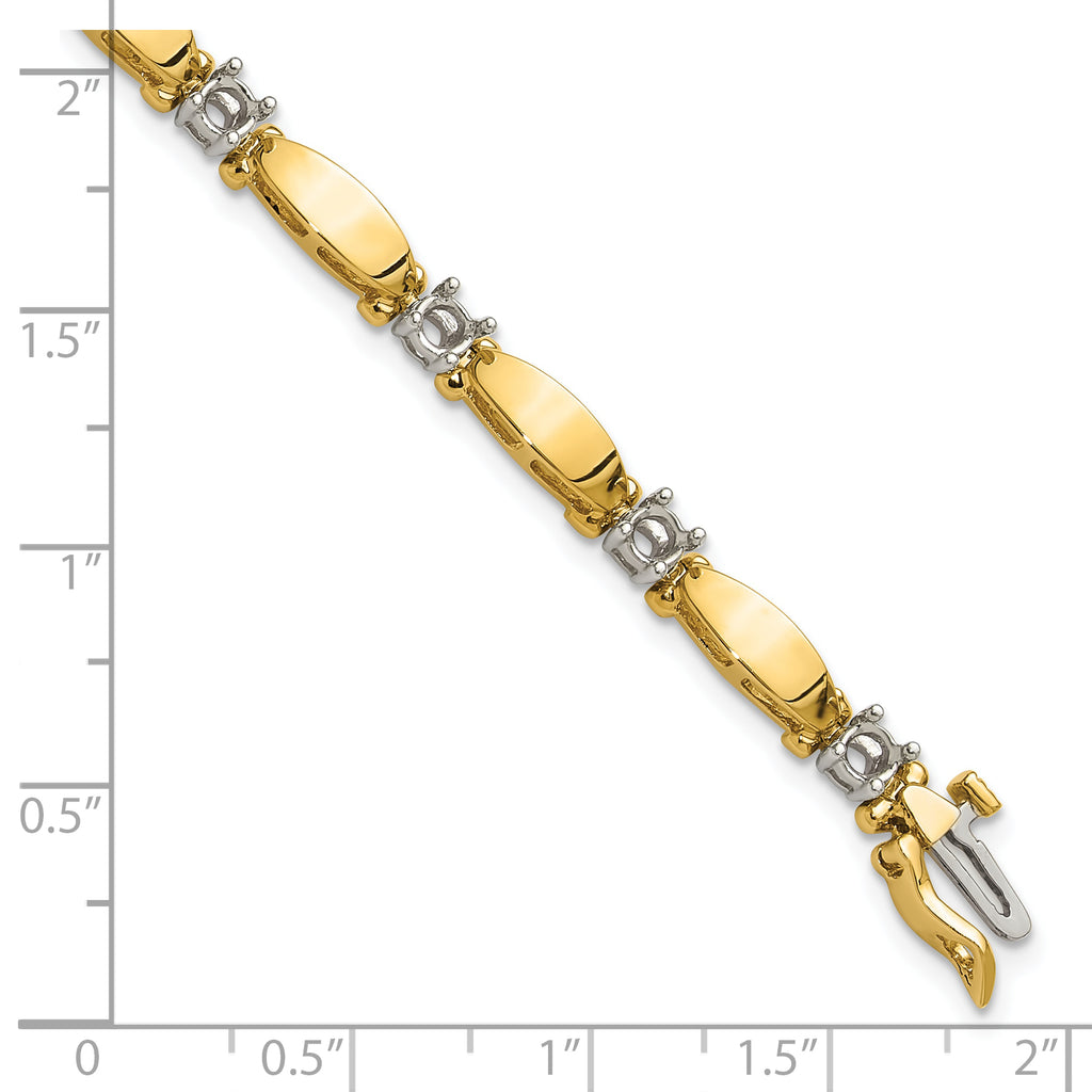 14k Two-tone Holds 1.87 carat 11-3.5mm Round Diamond Curved Bar Link 7 inch Tennis Bracelet Mounting (No Stone Included)