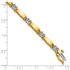 14k Two-tone Holds 1.87 carat 11-3.5mm Round Diamond Curved Bar Link 7 inch Tennis Bracelet Mounting (No Stone Included)