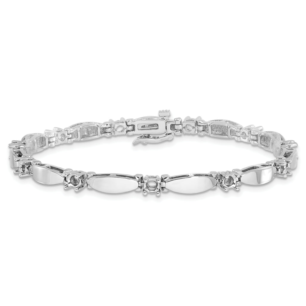 14k White Gold Holds 1.87 carat 11-3.5mm Round Diamond Curved Bar Link 7 inch Tennis Bracelet Mounting (No Stone Included)