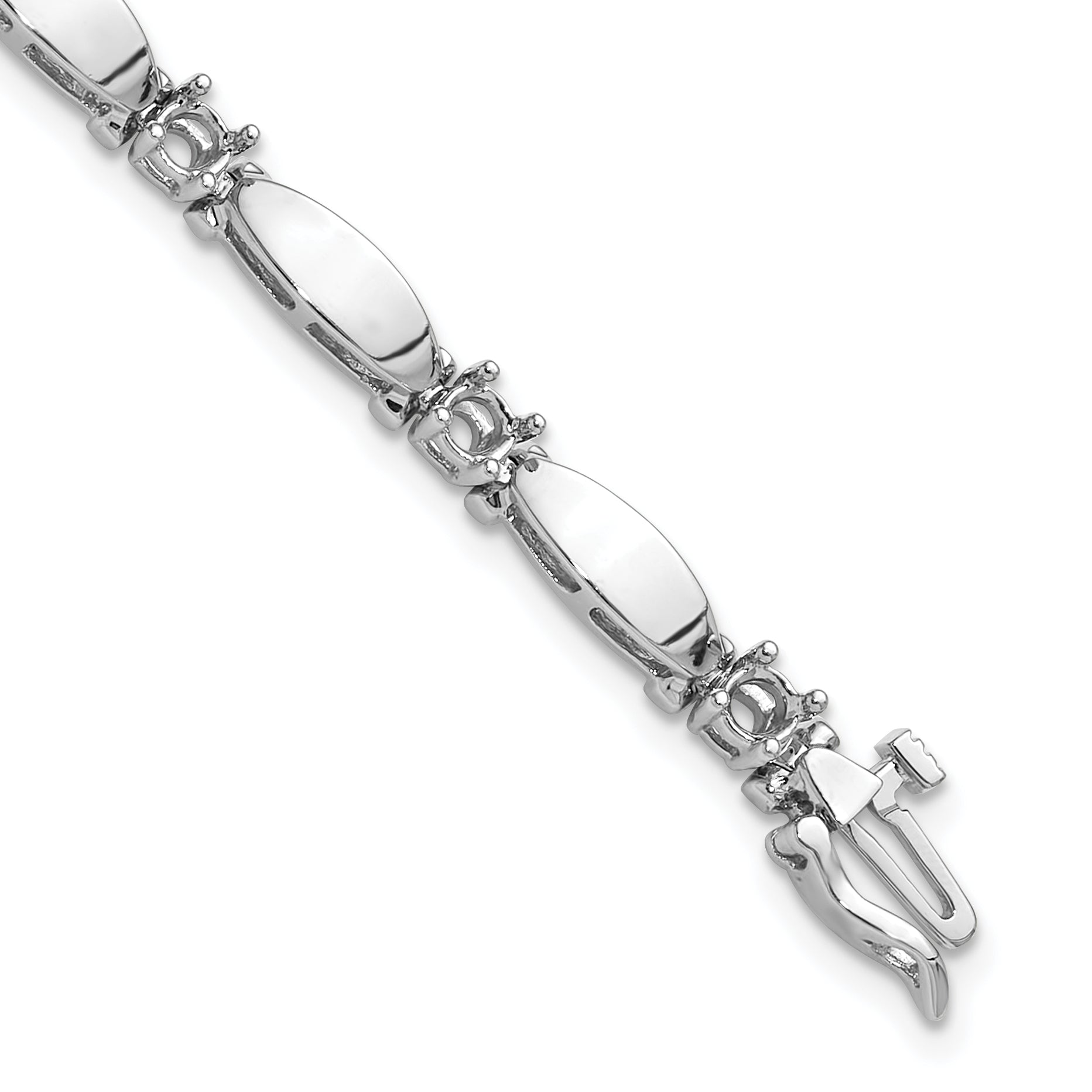 14k White Gold Holds 1.87 carat 11-3.5mm Round Diamond Curved Bar Link 7 inch Tennis Bracelet Mounting (No Stone Included) Main image