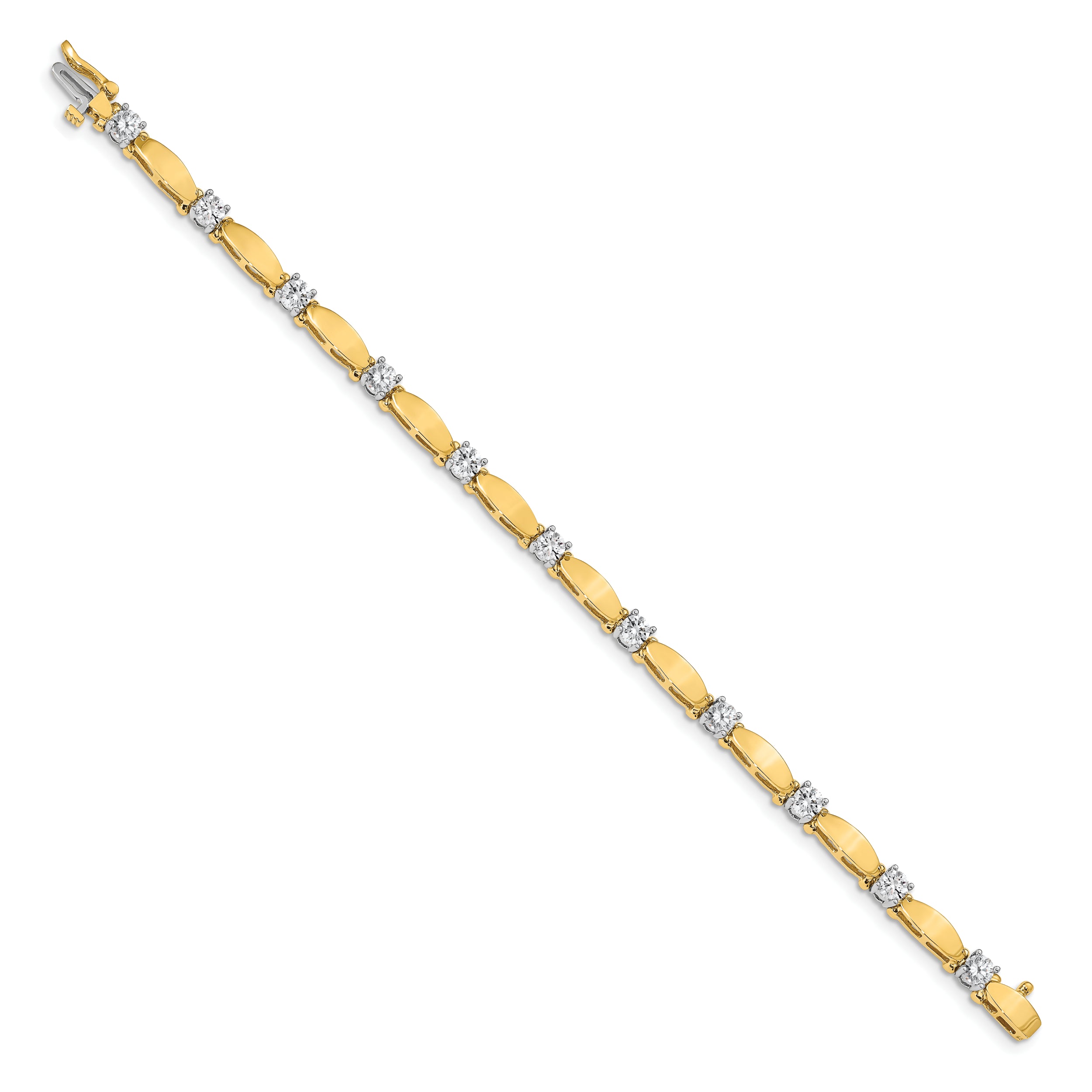 14k Two-tone Holds 2.75 carat 11-4.0mm Round Diamond Curved Bar Link 7 inch Tennis Bracelet Mounting (No Stone Included)
