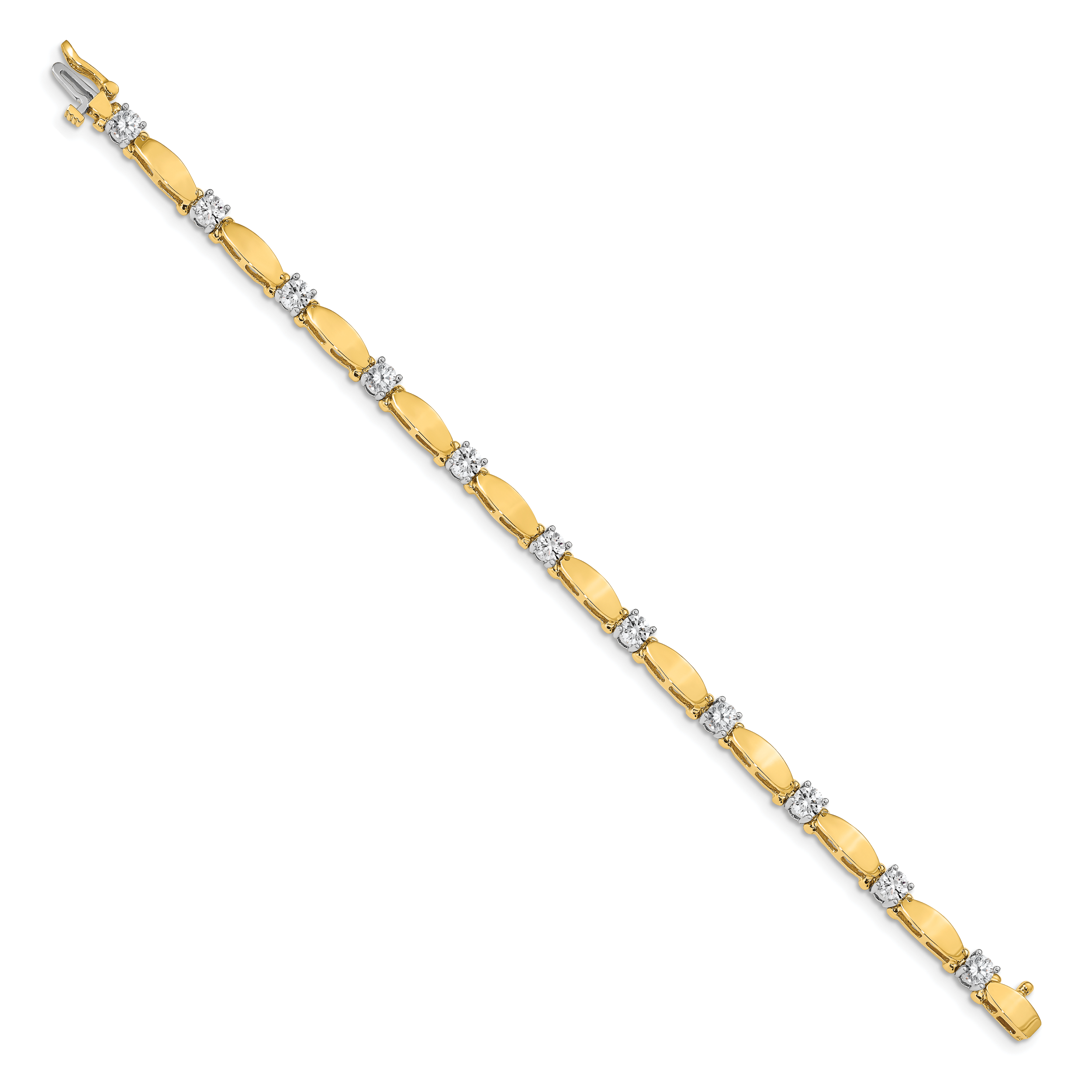 14k Two-tone Holds 2.75 carat 11-4.0mm Round Diamond Curved Bar Link 7 inch Tennis Bracelet Mounting (No Stone Included)