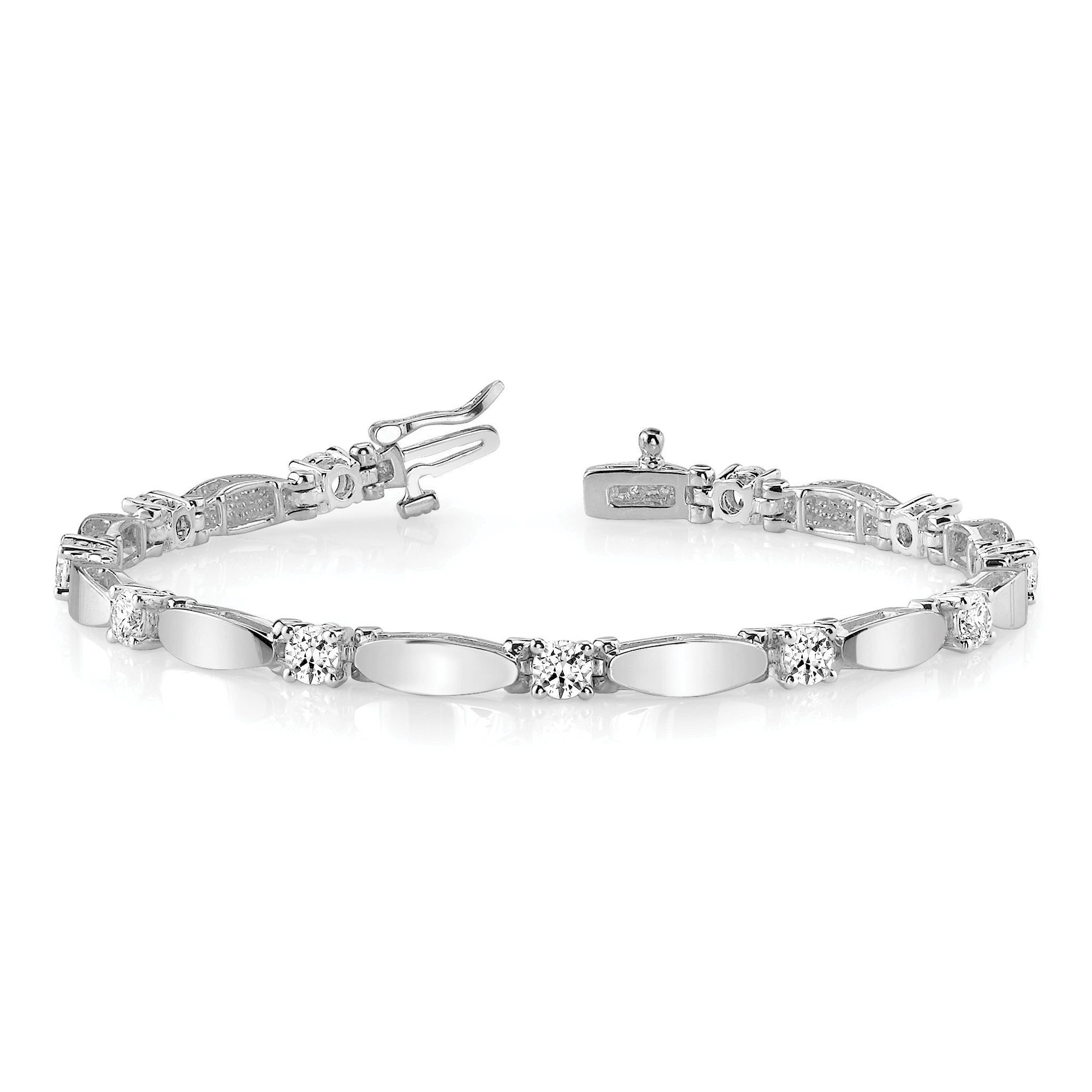 14k White Gold Holds 2.75 carat 11-4.0mm Round Diamond Curved Bar Link 7 inch Tennis Bracelet Mounting (No Stone Included)