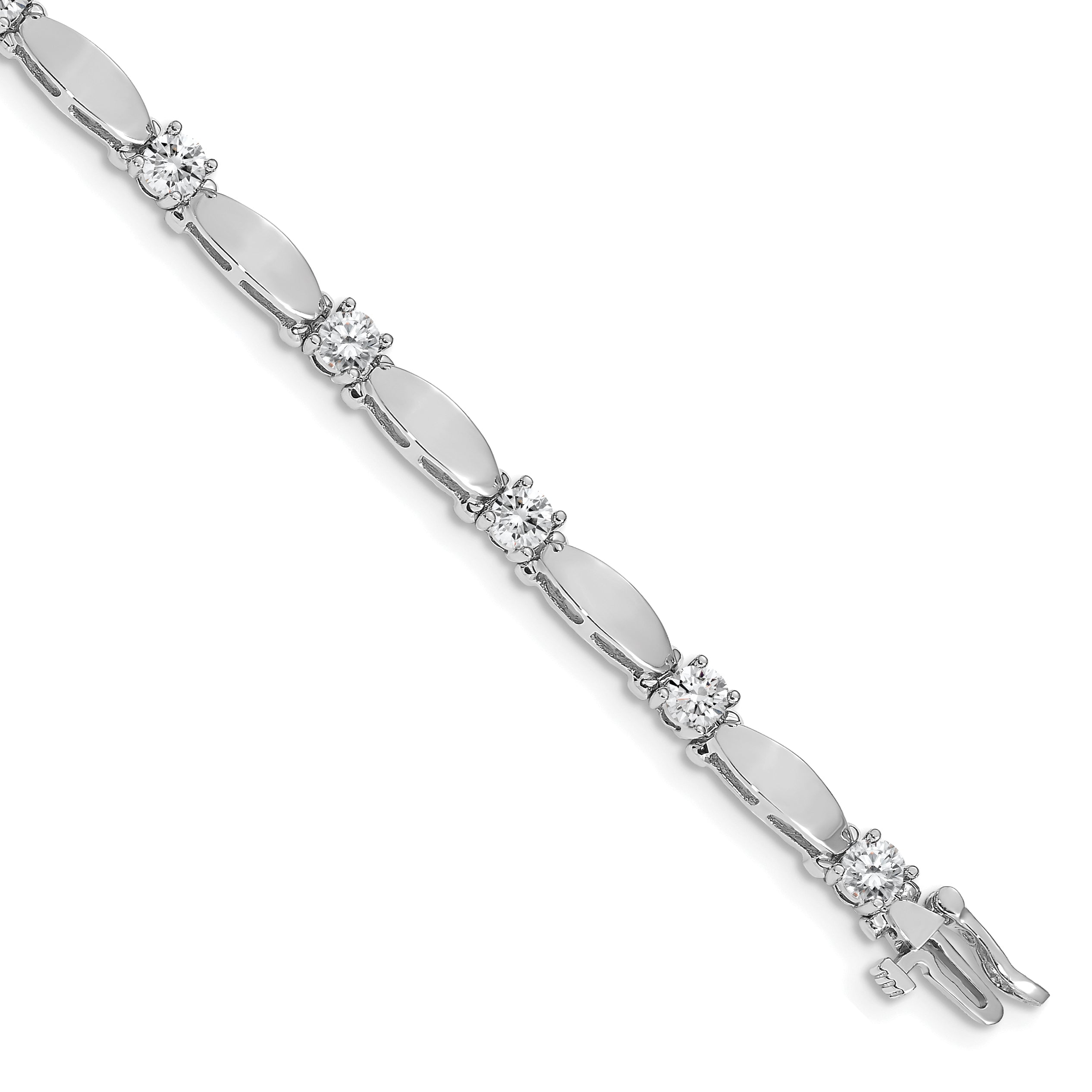 14k White Gold Holds 2.75 carat 11-4.0mm Round Diamond Curved Bar Link 7 inch Tennis Bracelet Mounting (No Stone Included)