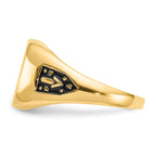 14k Men's Polished and Textured with Black Enamel and Lab Created Ruby Masonic Ring