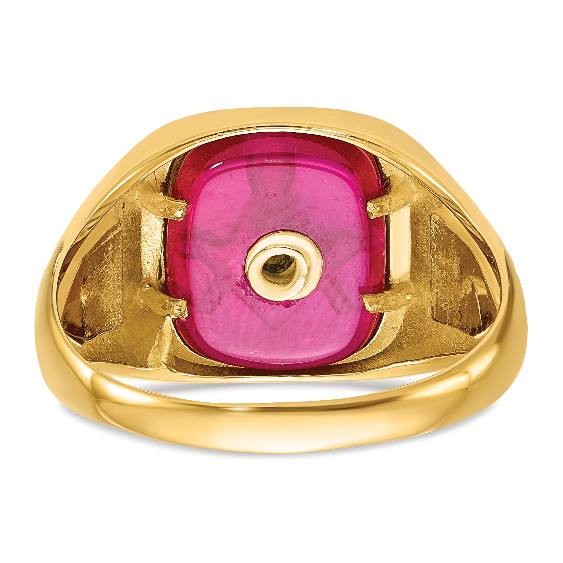 14k Men's Polished and Textured with Black Enamel and Lab Created Ruby Masonic Ring