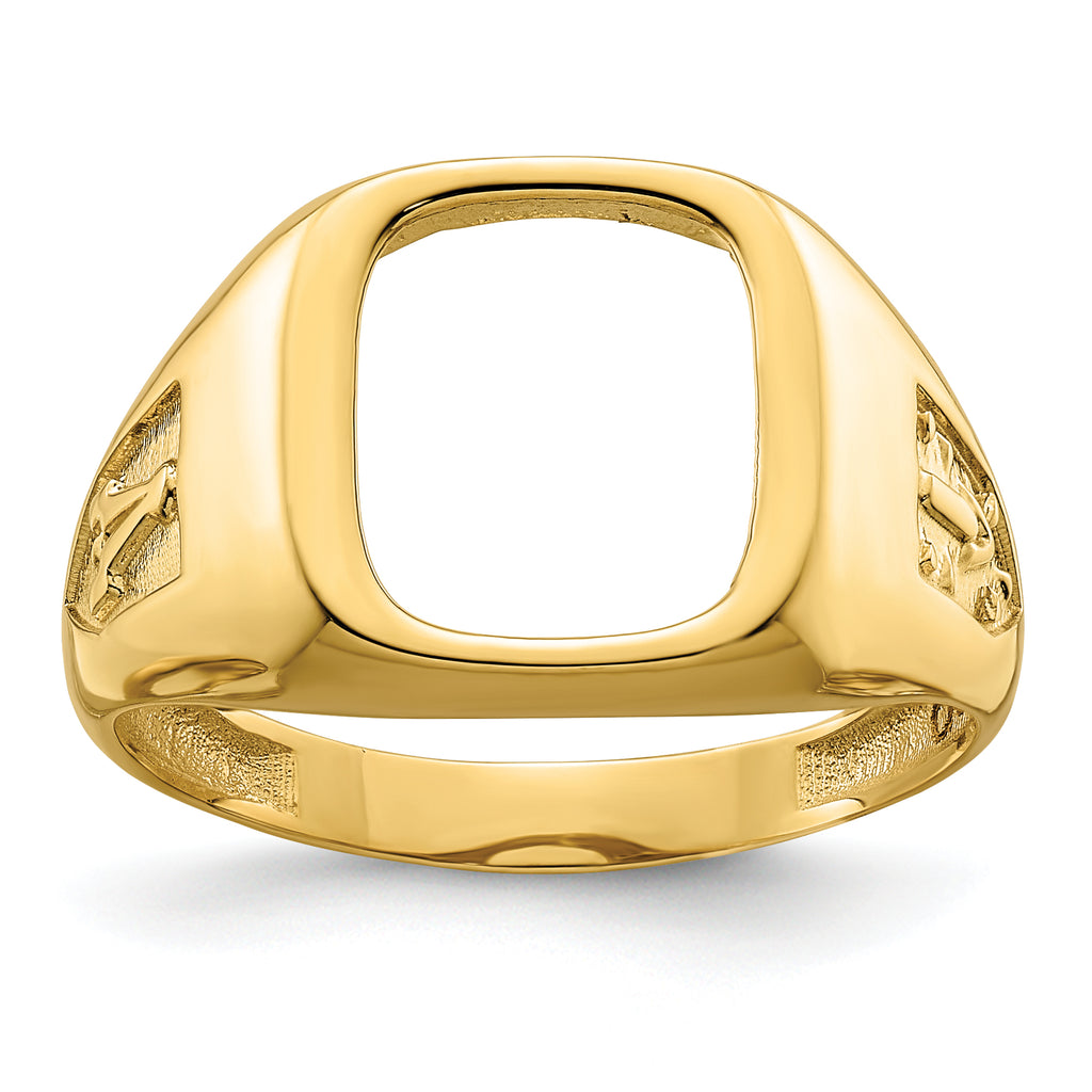 14k Men's Polished and Textured Masonic Ring Mounting (No Stones Included)