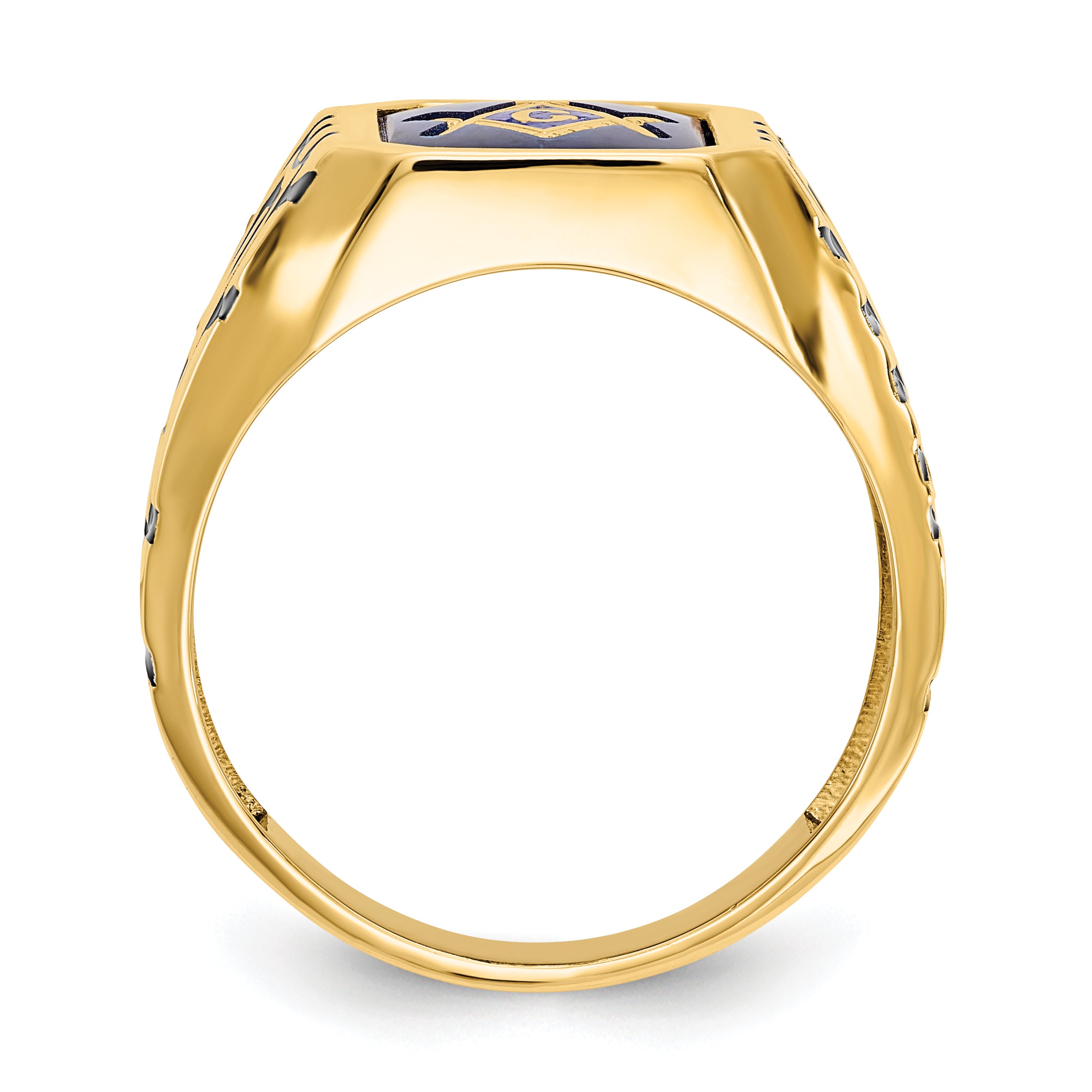14k Men's Polished, Antiqued and Grooved with Imitation Blue Spinel Masonic Ring Secondary image