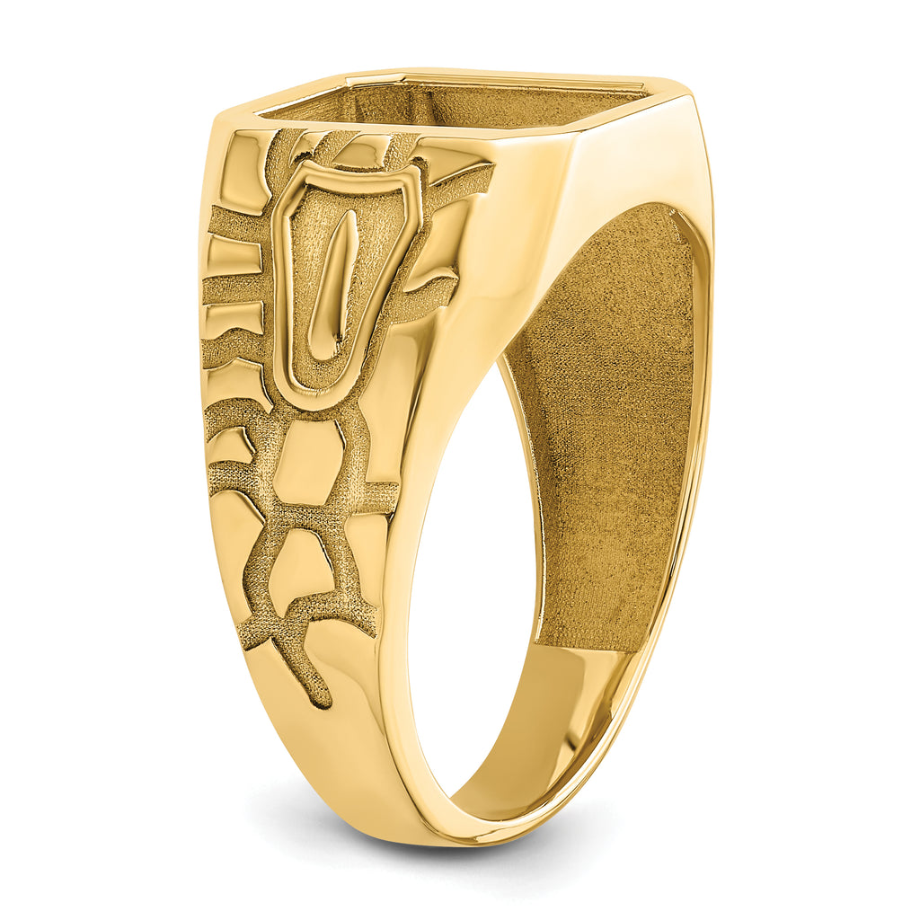 14k Men's Polished and Grooved Masonic Ring Mounting (No Stones Included)