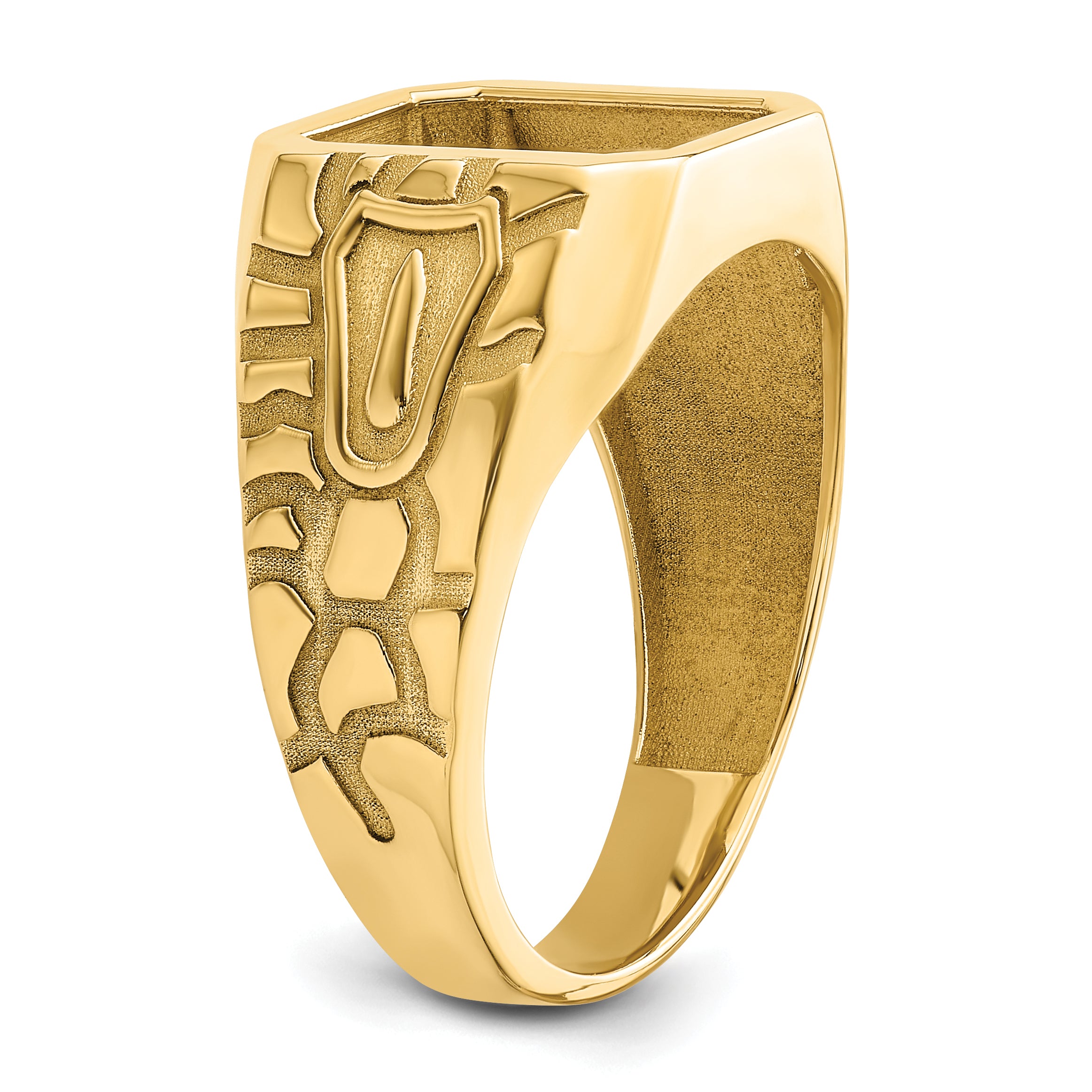 14k Men's Polished and Grooved Masonic Ring Mounting (No Stones Included)
