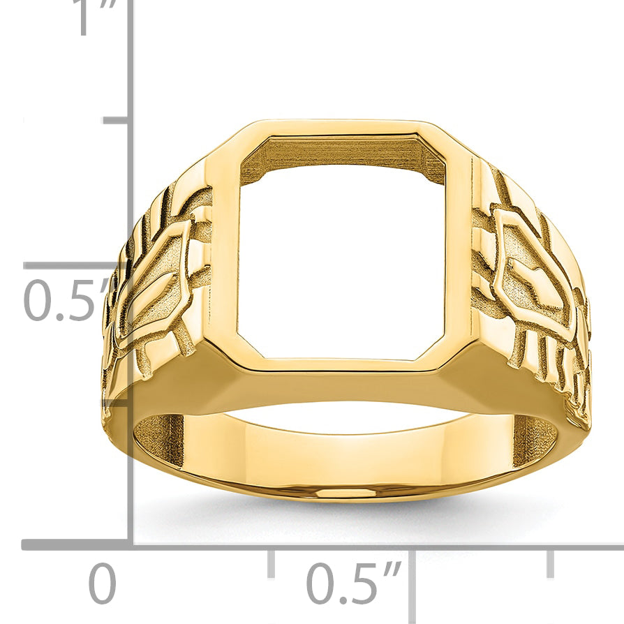 14k Men's Polished and Grooved Masonic Ring Mounting (No Stones Included)