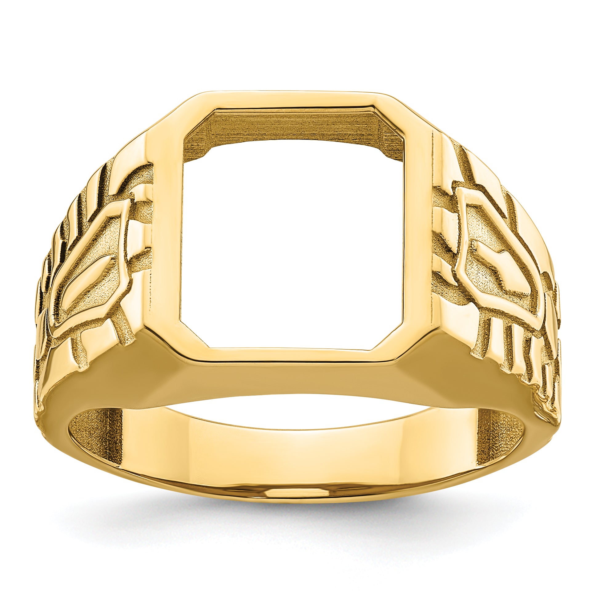 14k Men's Polished and Grooved Masonic Ring Mounting (No Stones Included)