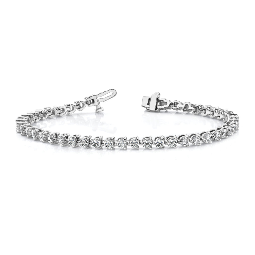 14k White Gold Holds 2.4 carat 59-2.2mm Round Diamond 3-prong 7 inch Tennis Bracelet Mounting (No Stone Included)