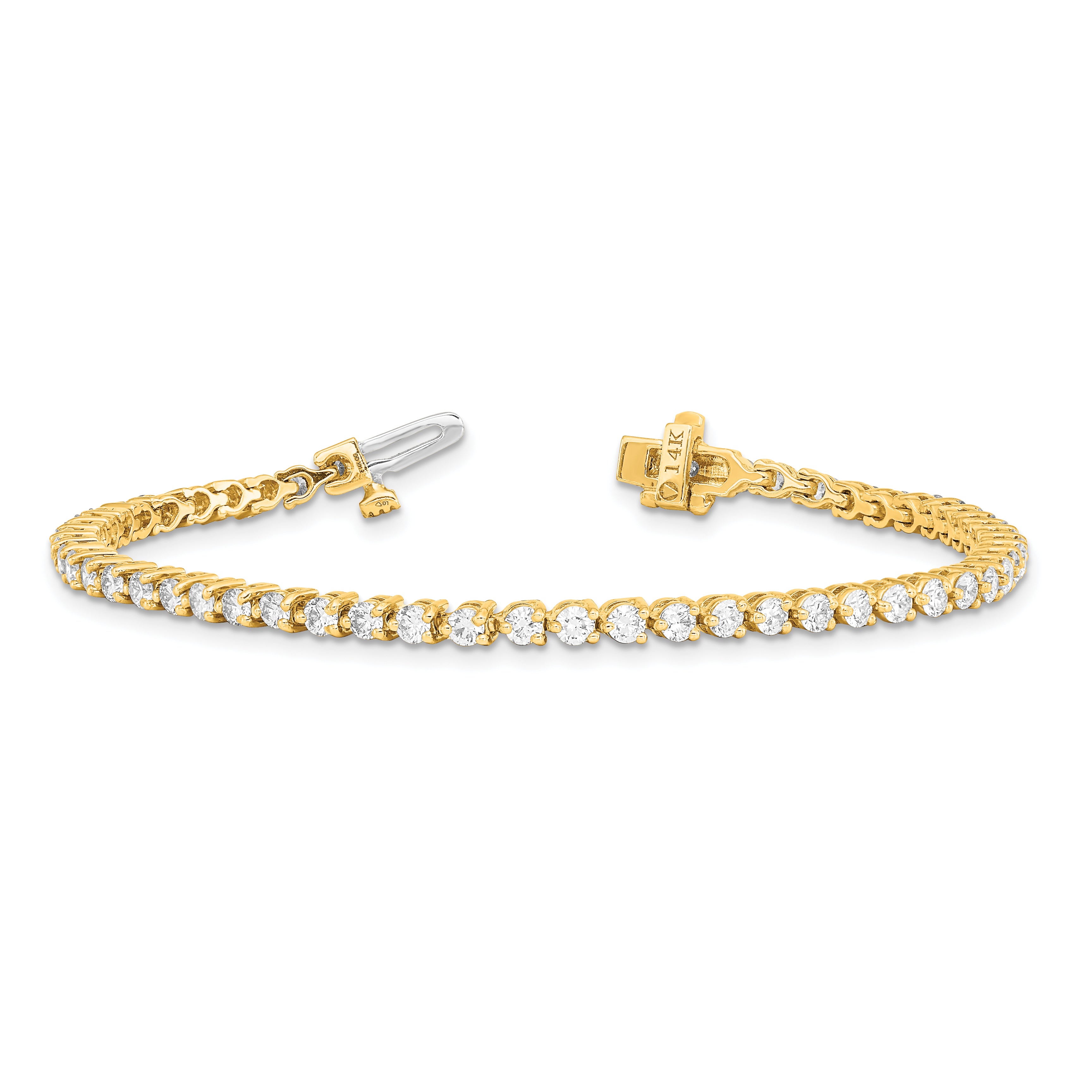 14k Holds 3.3 carat 56-2.5mm Round Diamond 3-prong 7 inch Tennis Bracelet Mounting (No Stone Included)