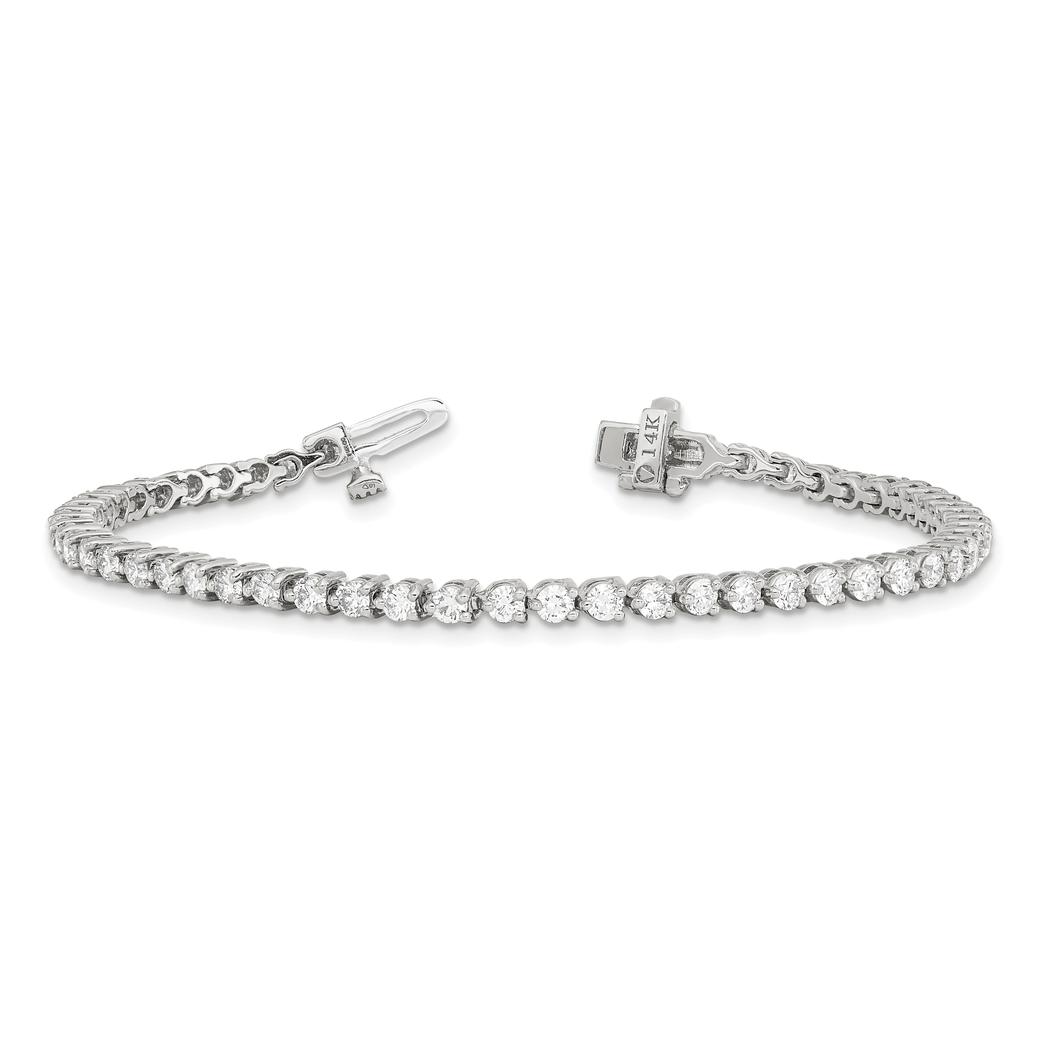 14k White Gold Holds 3.3 carat 56-2.5mm Round Diamond 3-prong 7 inch Tennis Bracelet Mounting (No Stone Included)