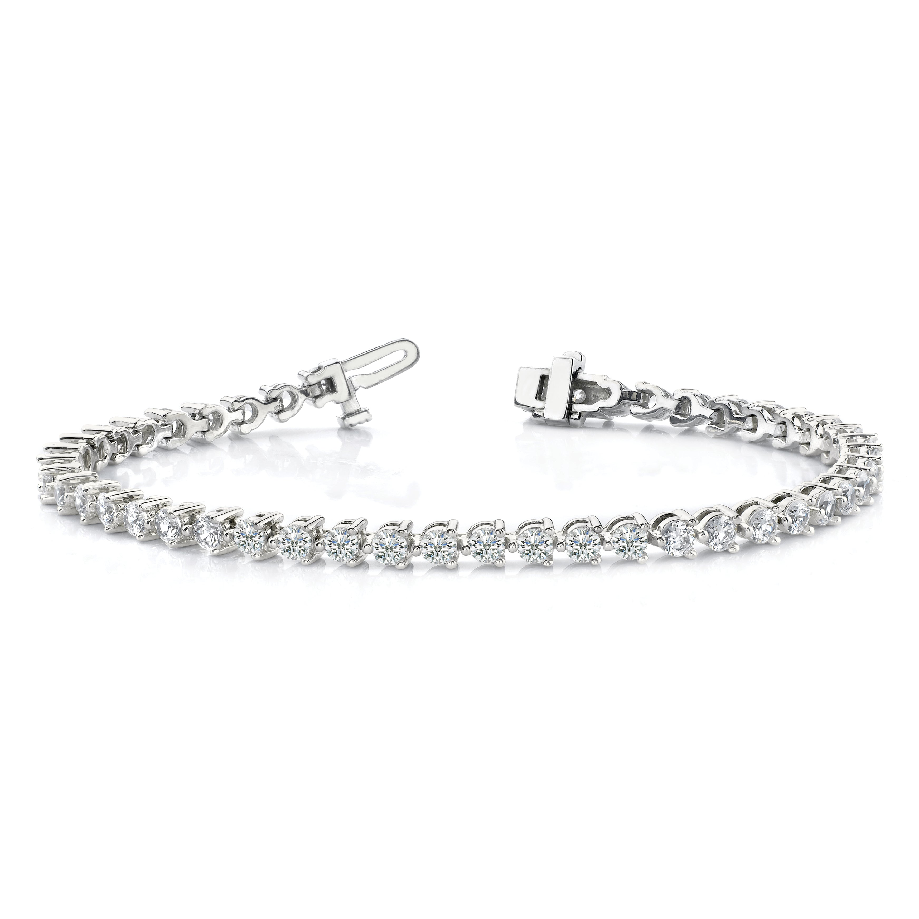 14k White Gold Complete 4.3 carat Round AA Diamond 3-prong 7 inch Tennis Bracelet