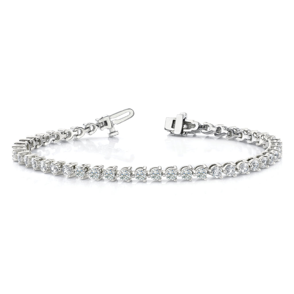 14k White Gold Complete 4.3 carat Round AA Diamond 3-prong 7 inch Tennis Bracelet
