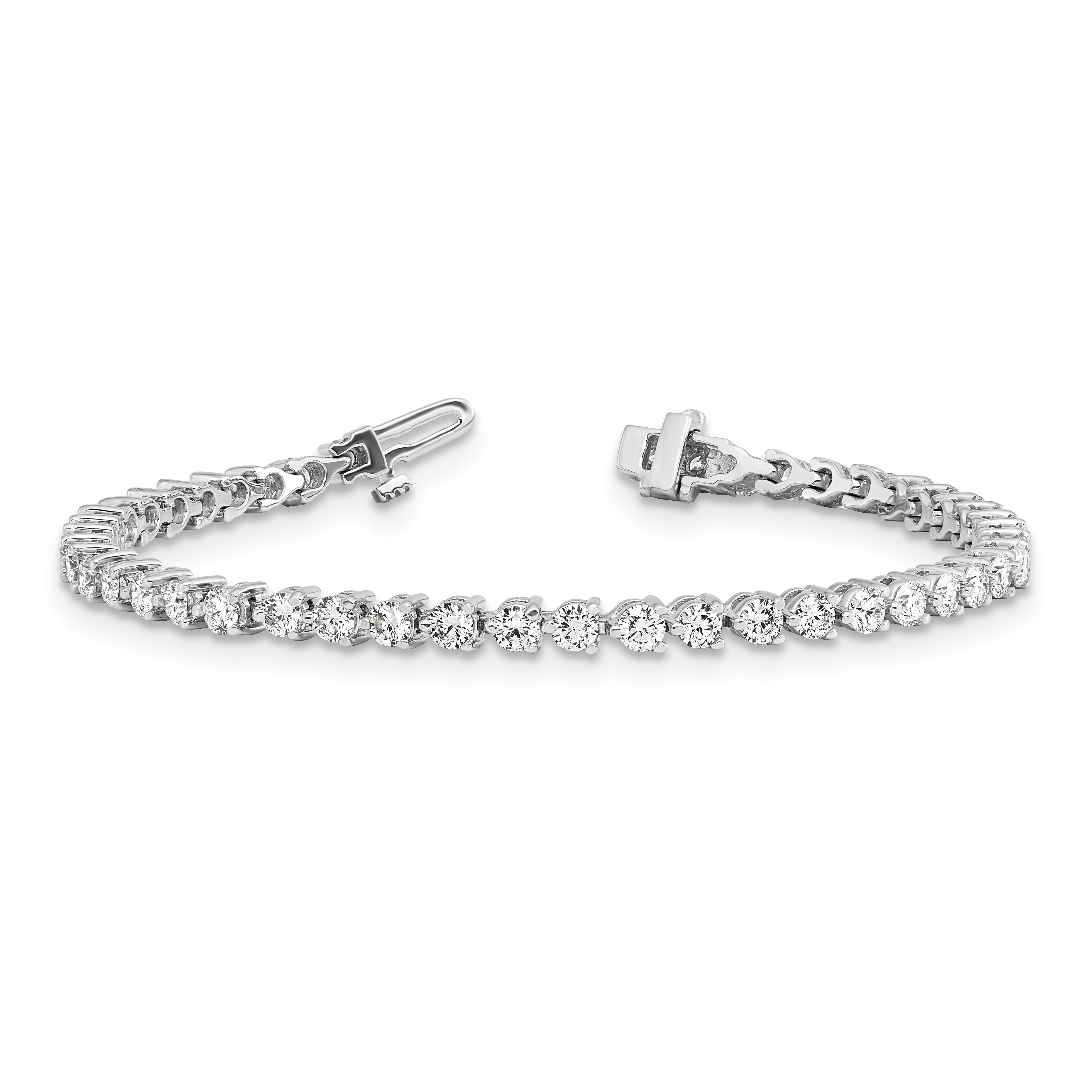 14k White Gold Complete 4.73 carat Round AA Diamond 3-prong 7 inch Tennis Bracelet