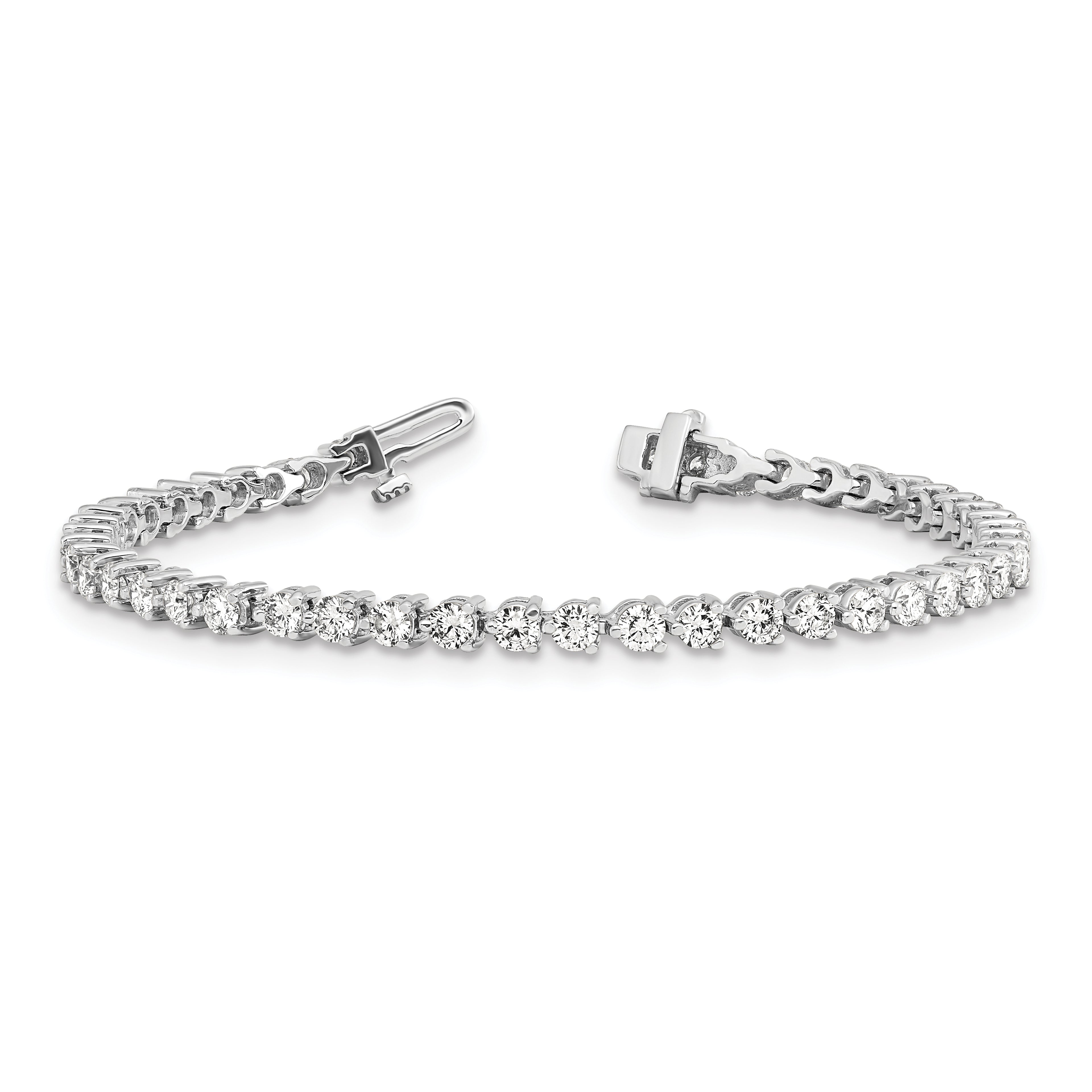 14k White Gold Complete 4.73 carat Round AA Diamond 3-prong 7 inch Tennis Bracelet