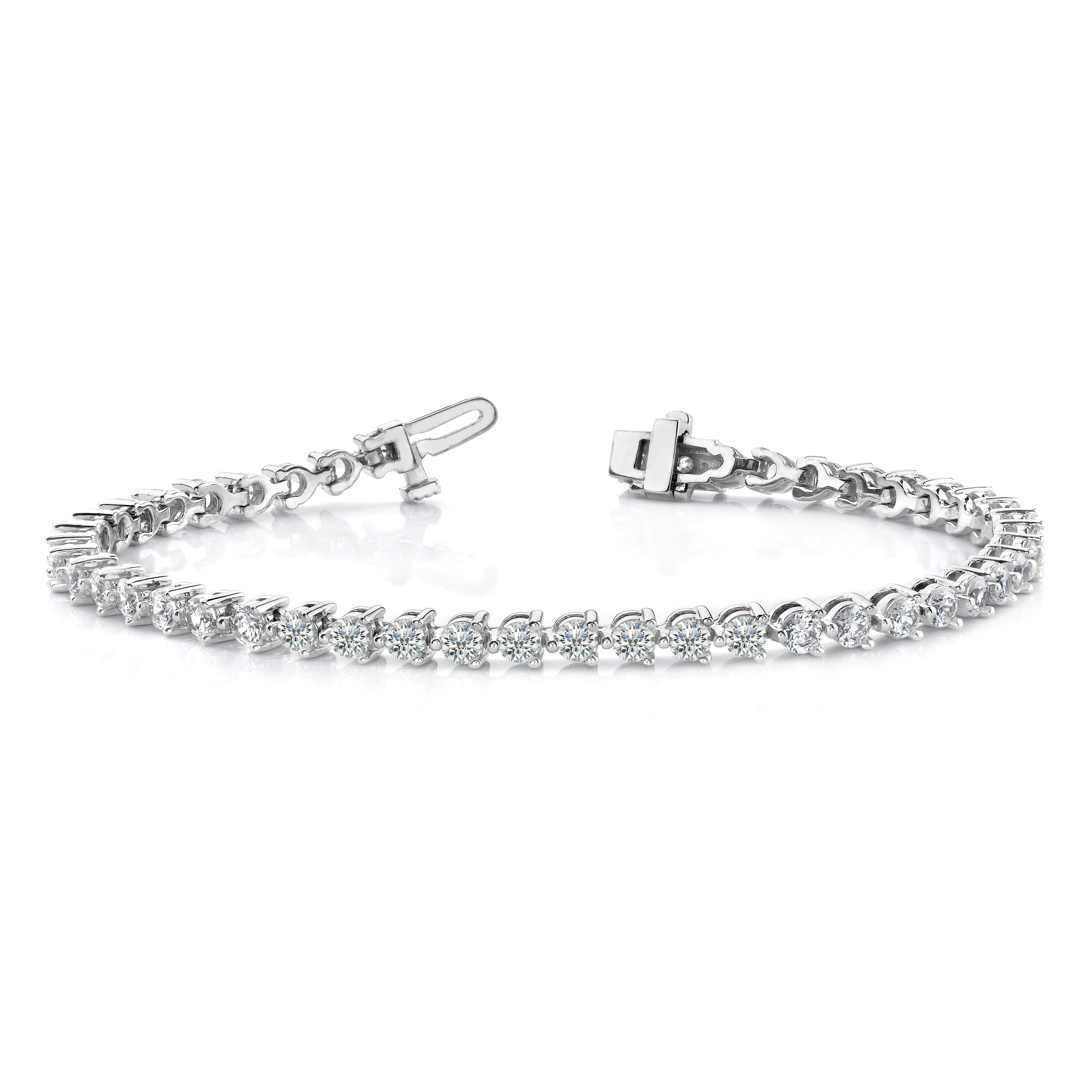 14k White Gold Holds 7 carat 38-3.6mm Round Diamond 3-prong 7 inch Tennis Bracelet Mounting (No Stone Included)
