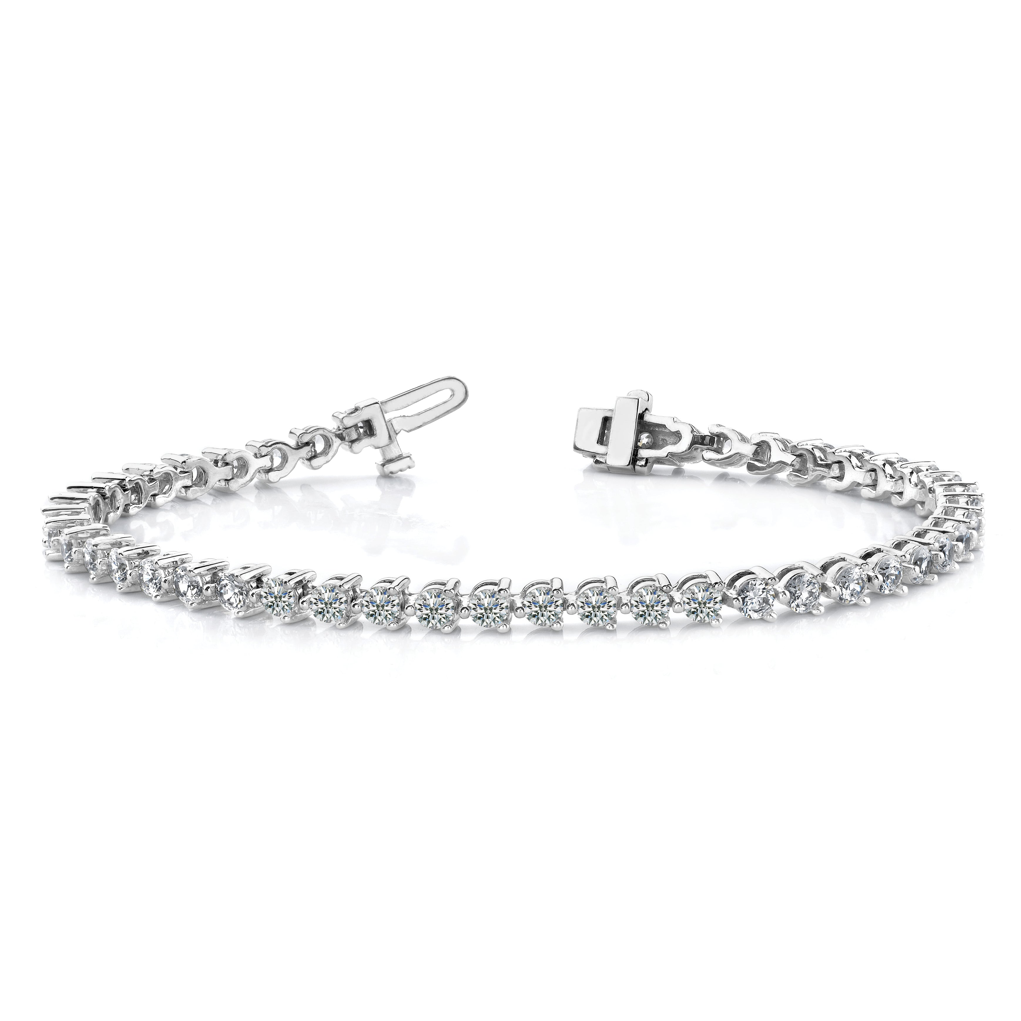 14k White Gold Holds 10.2 carat 34-4.3mm Round Diamond 3-prong 7 inch Tennis Bracelet Mounting (No Stone Included)