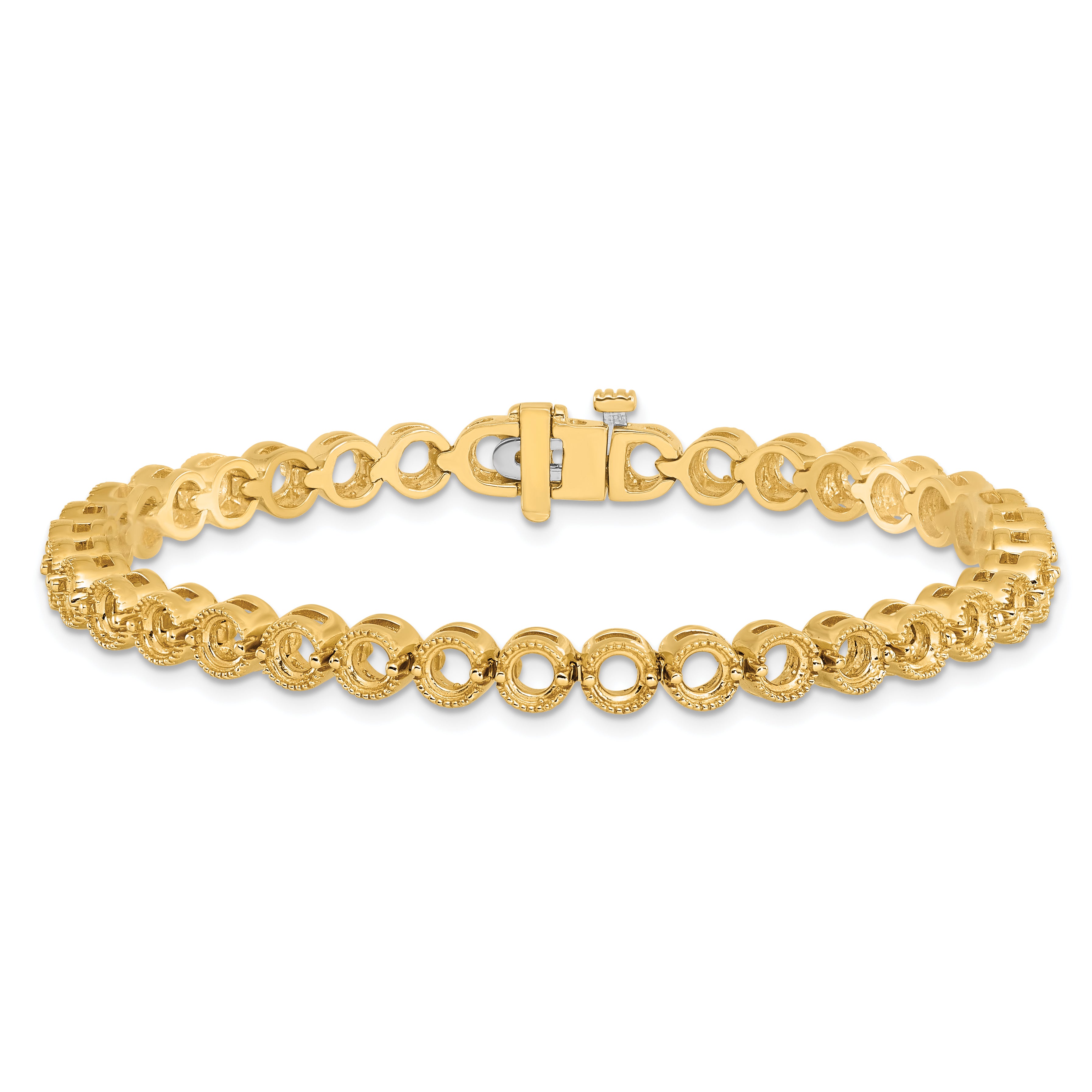 14k Holds 5 carat 36-3.3mm Round Diamond 2-prong 7 inch Tennis Bracelet Mounting (No Stone Included)