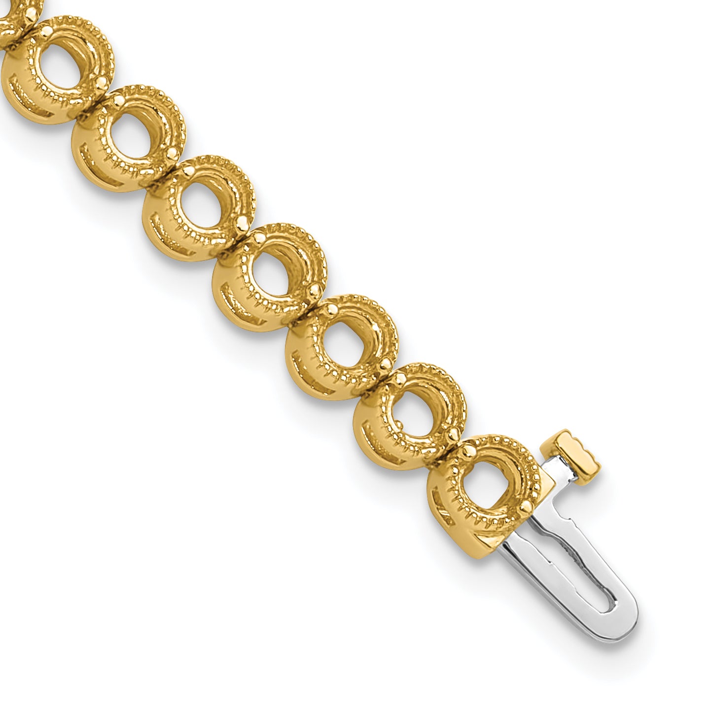 14k Holds 5 carat 36-3.3mm Round Diamond 2-prong 7 inch Tennis Bracelet Mounting (No Stone Included)