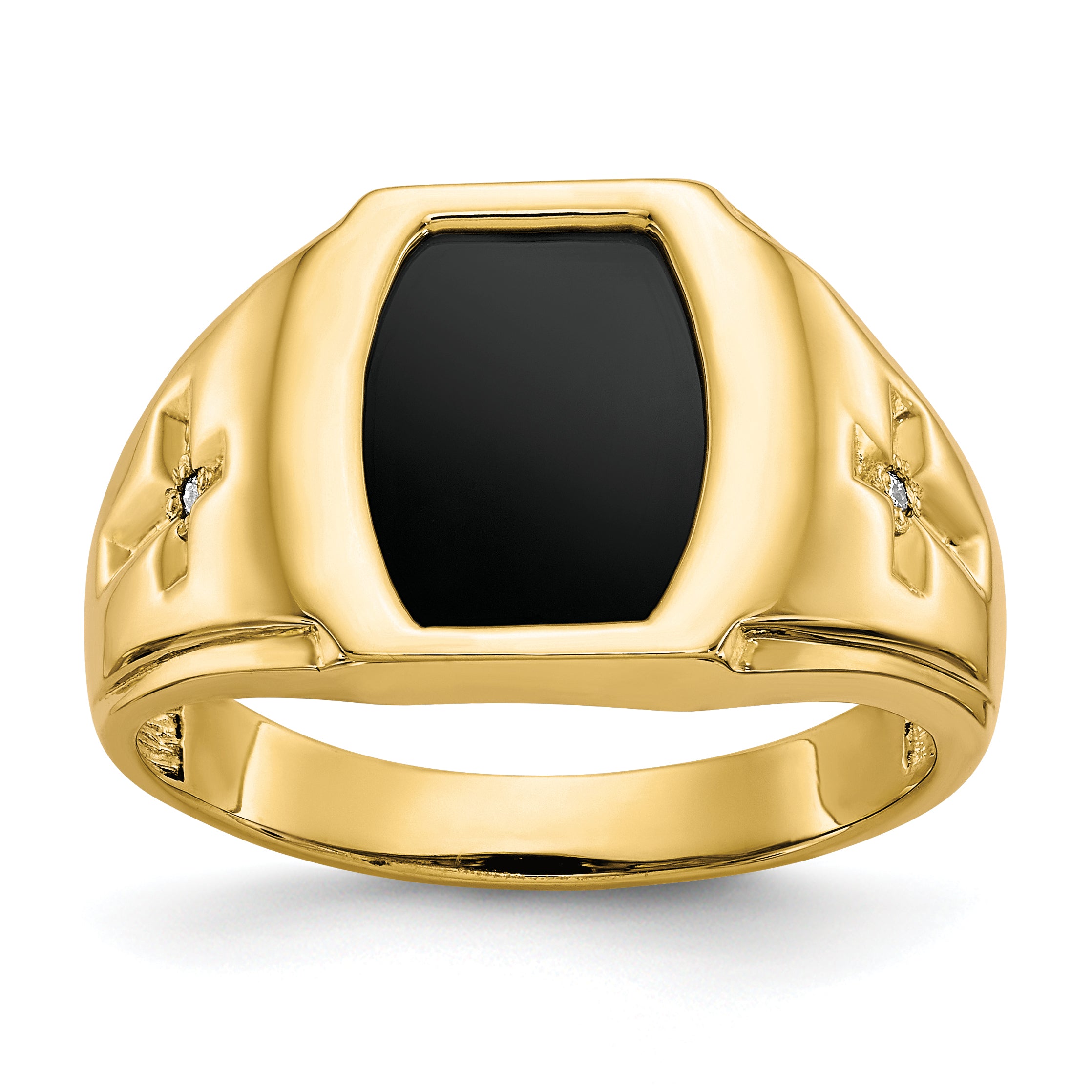 14k Men's Onyx and .01ct Diamond Cross Ring Main image