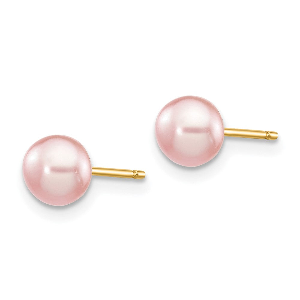 Rounded Pink Button Freshwater Pearl Stud Earrings in 14K Yellow Gold - Sophia Jewelers