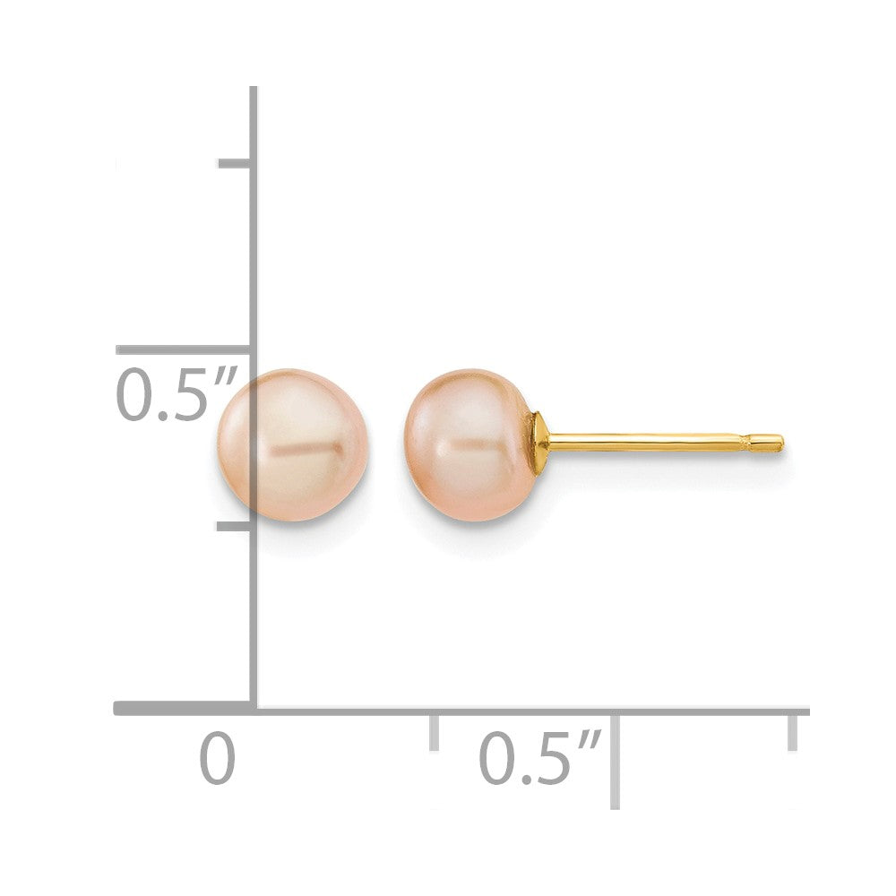 Rounded Pink Button Freshwater Pearl Stud Earrings in 14K Yellow Gold - Sophia Jewelers
