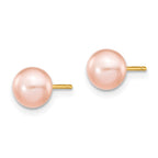 Bezel Setting Cultured Freshwater Pearl Stud Earrings in 14K Yellow Gold, 6-7mm - Sophia Jewelers