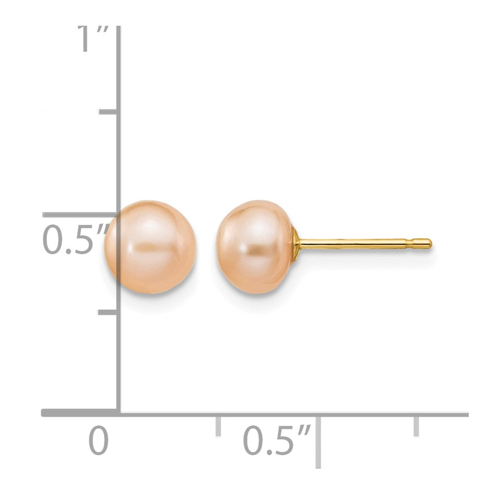 Bezel Setting Cultured Freshwater Pearl Stud Earrings in 14K Yellow Gold, 6-7mm - Sophia Jewelers