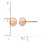 Bezel Setting Cultured Freshwater Pearl Stud Earrings in 14K Yellow Gold, 6-7mm - Sophia Jewelers