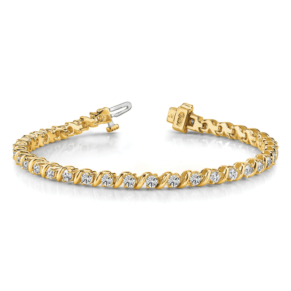 14k Holds 2 carat 44-2.25mm Round Diamond Swirled 2-prong 7 inch Tennis Bracelet Mounting (No Stone Included)
