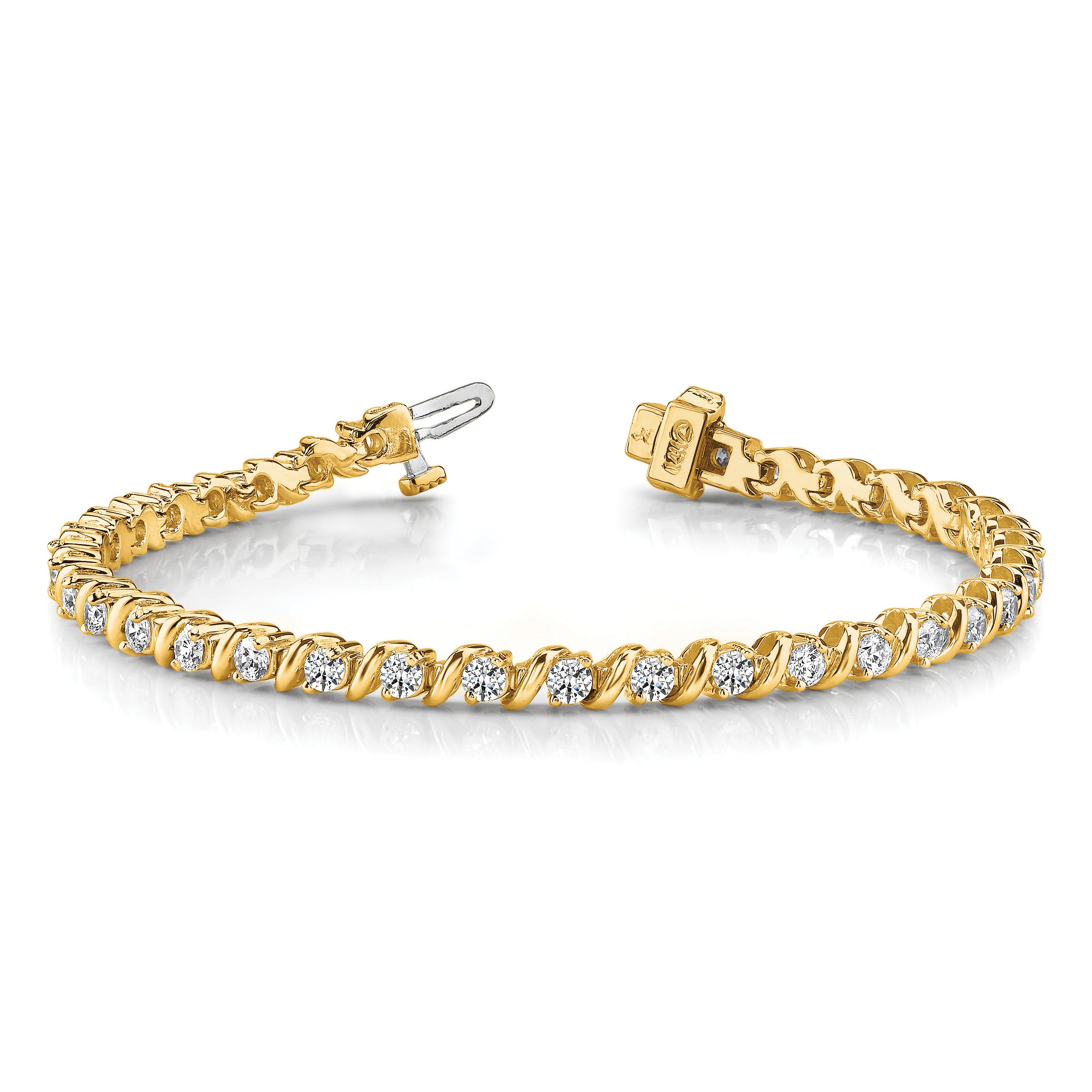 14k Holds 2 carat 44-2.25mm Round Diamond Swirled 2-prong 7 inch Tennis Bracelet Mounting (No Stone Included)