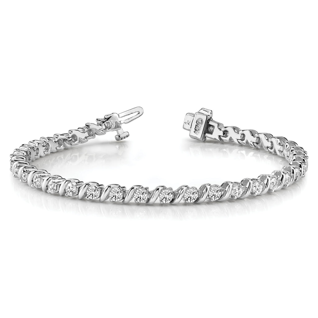 14k White Gold Holds 2 carat 44-2.25mm Round Diamond Swirled 2-prong 7 inch Tennis Bracelet Mounting (No Stone Included)