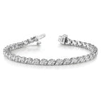 14k White Gold Holds 2 carat 44-2.25mm Round Diamond Swirled 2-prong 7 inch Tennis Bracelet Mounting (No Stone Included)