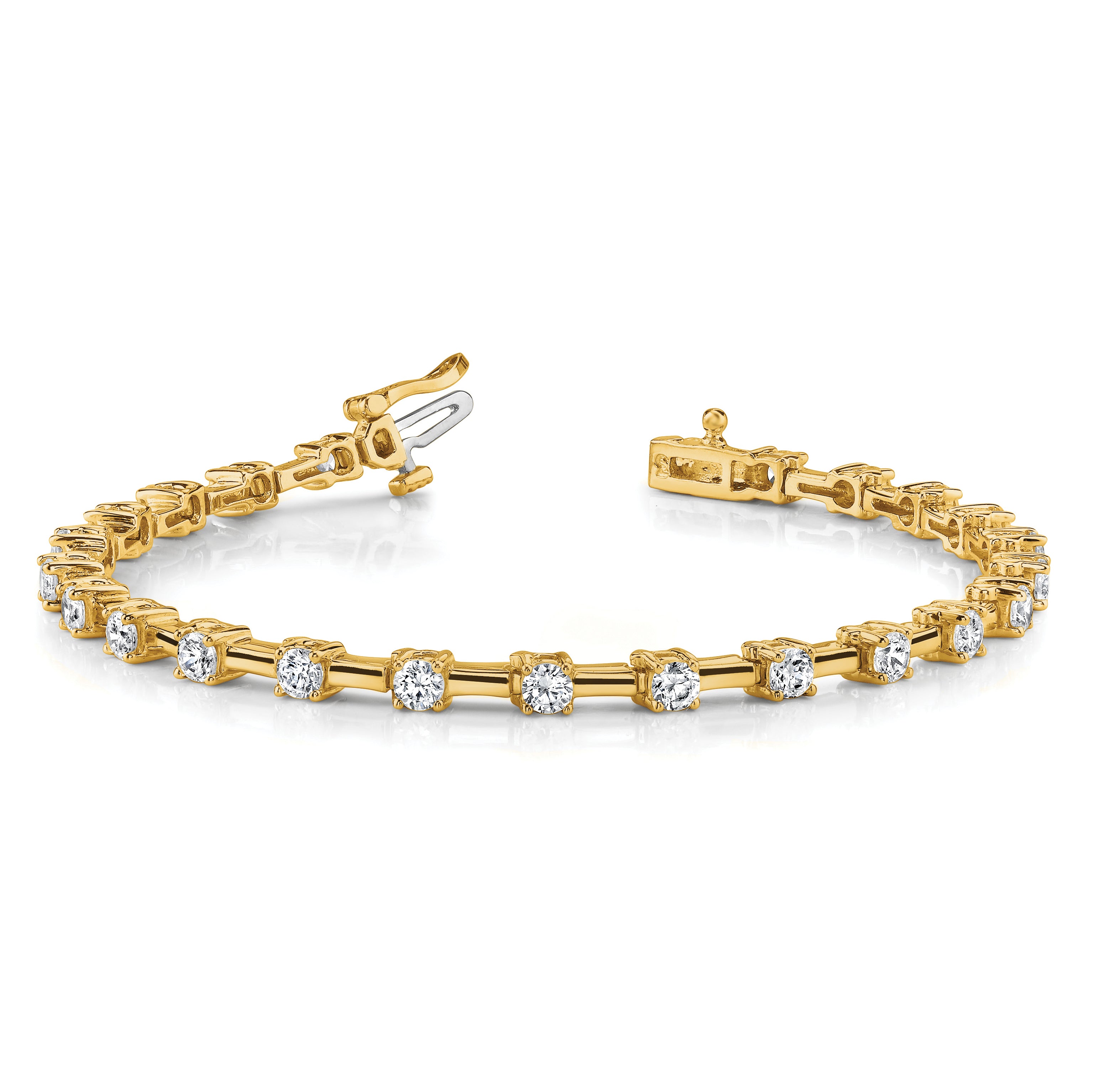 14k Holds 2 carat 28-2.6mm Round Diamond Bar Link 7 inch Tennis Bracelet Mounting (No Stone Included)