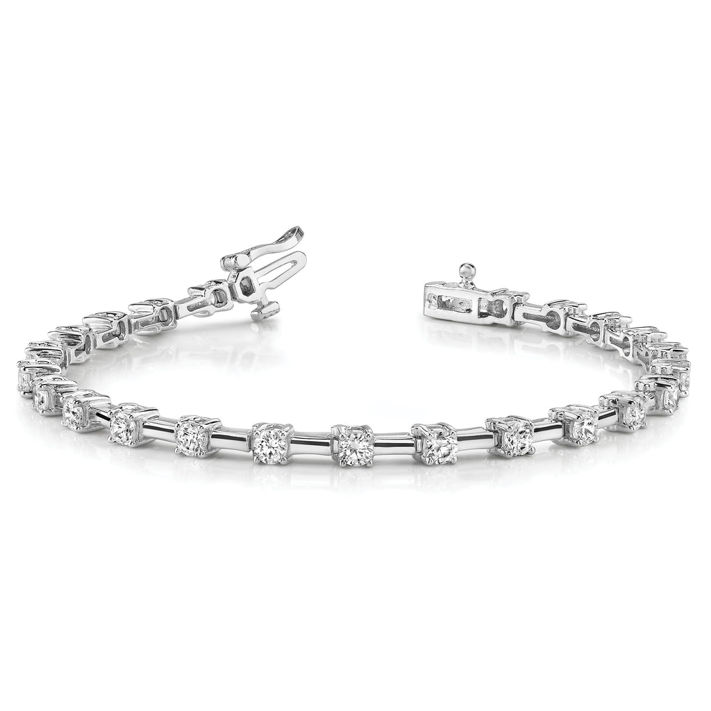 14k White Gold Holds 2 carat 28-2.6mm Round Diamond Bar Link 7 inch Tennis Bracelet Mounting (No Stone Included)