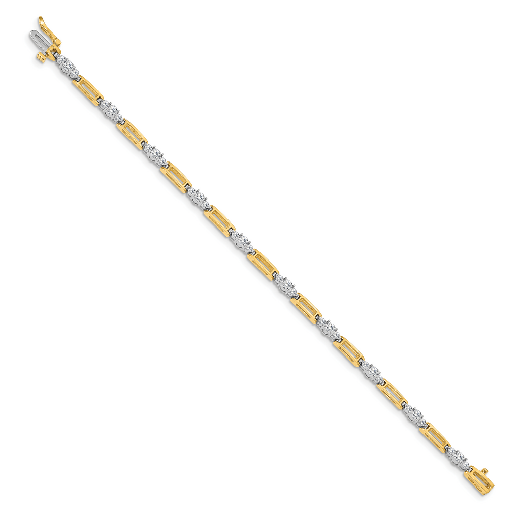 14k Two-Tone Holds 2.1 carat 20-2.2mm/10-3.2mm Round Diamond Bar Link 7 inch Tennis Bracelet Mounting (No Stone Included)