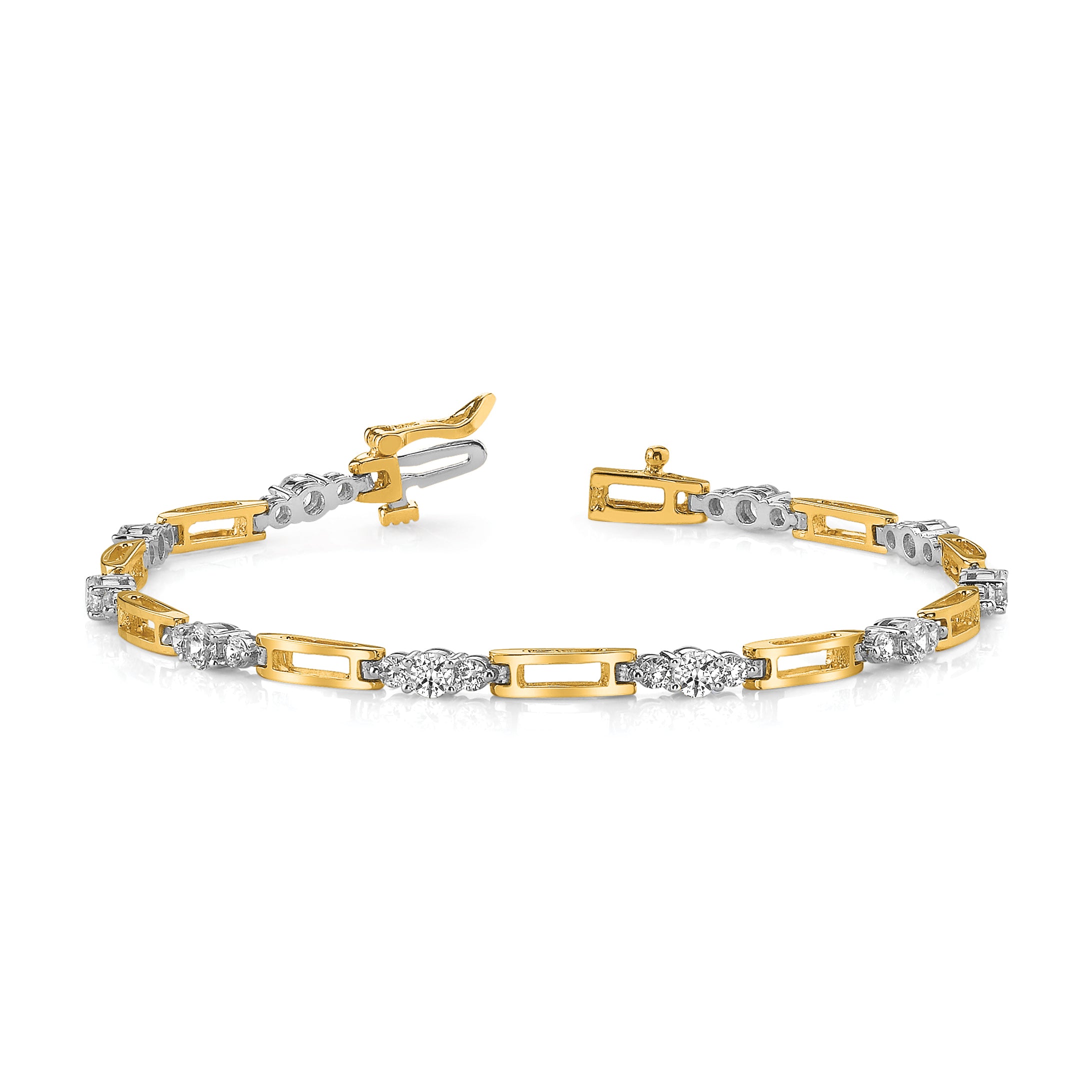 14k Two-Tone Holds 2.1 carat 20-2.2mm/10-3.2mm Round Diamond Bar Link 7 inch Tennis Bracelet Mounting (No Stone Included)