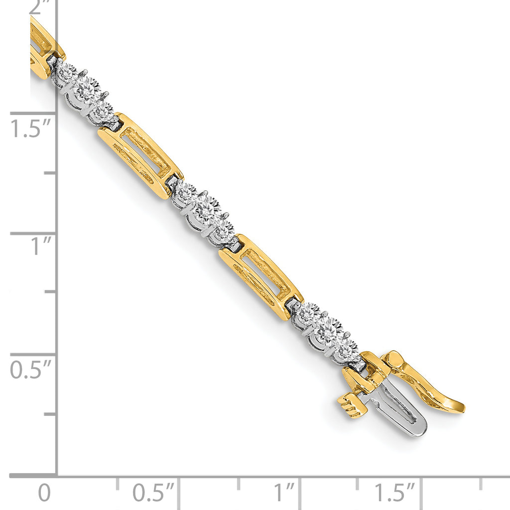 14k Two-Tone Holds 2.1 carat 20-2.2mm/10-3.2mm Round Diamond Bar Link 7 inch Tennis Bracelet Mounting (No Stone Included)